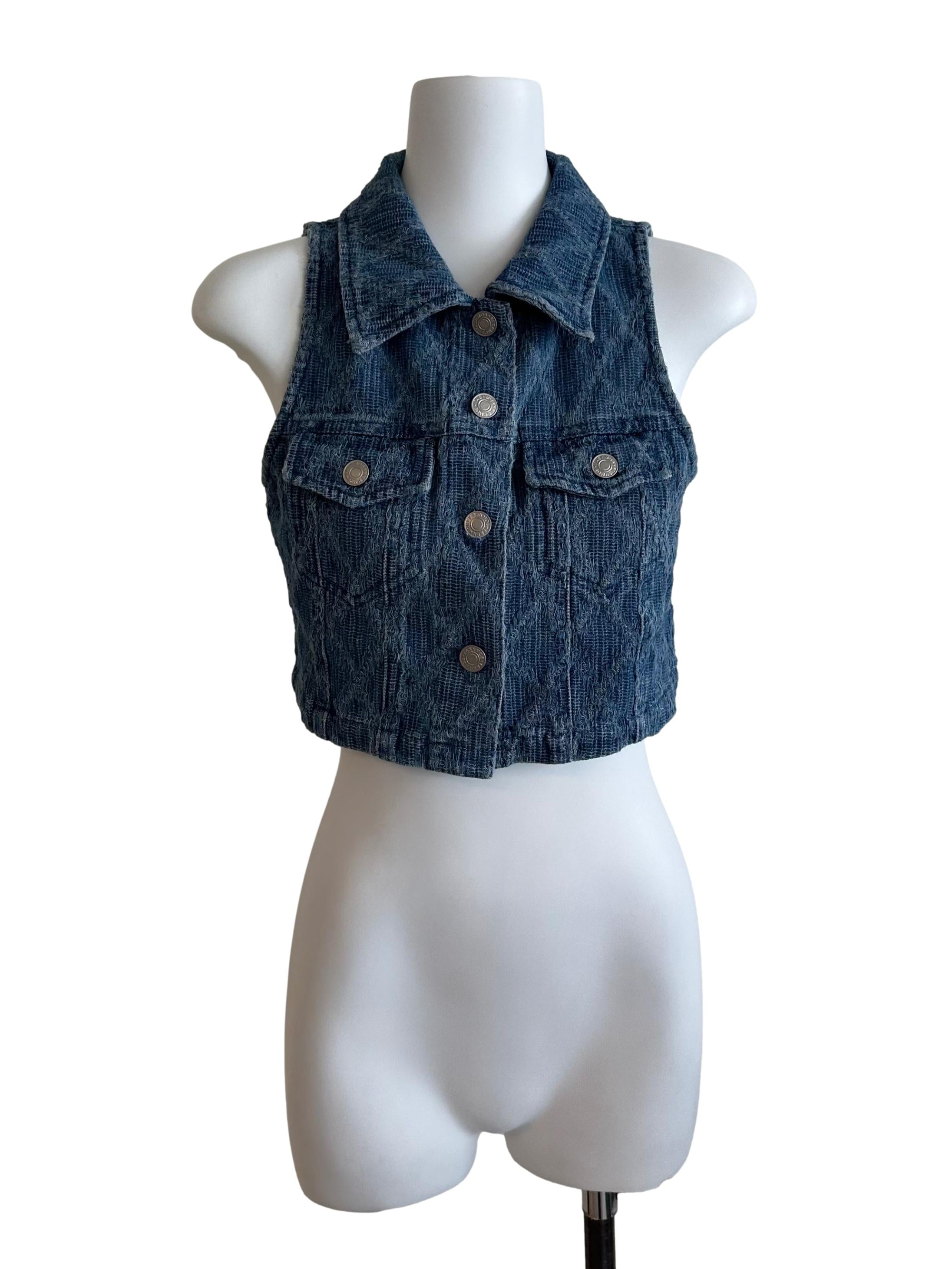 Indigo Blue Denim Textured Collar Vest