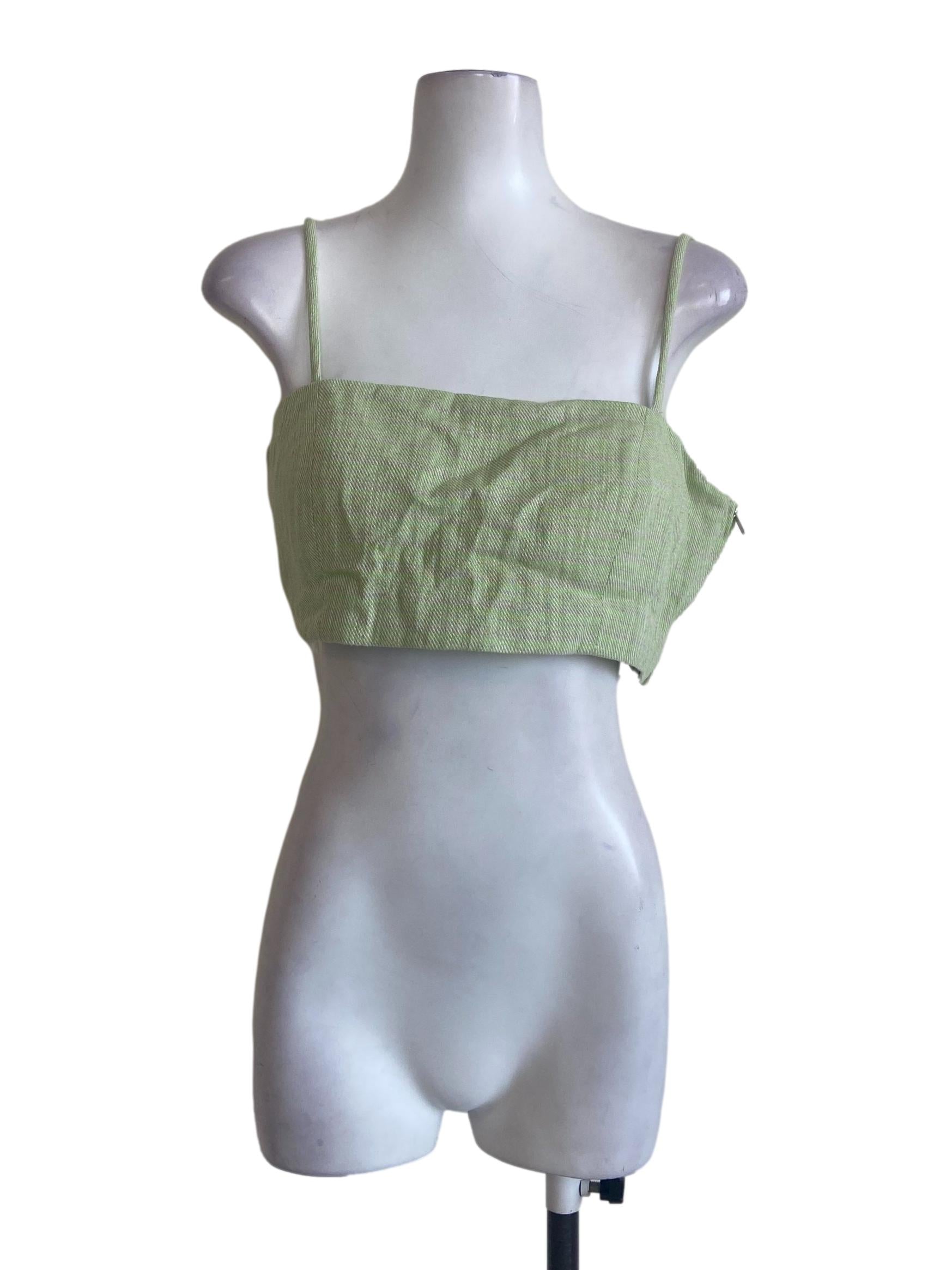 Lime Green & Tartan Sleeveless Crop Top