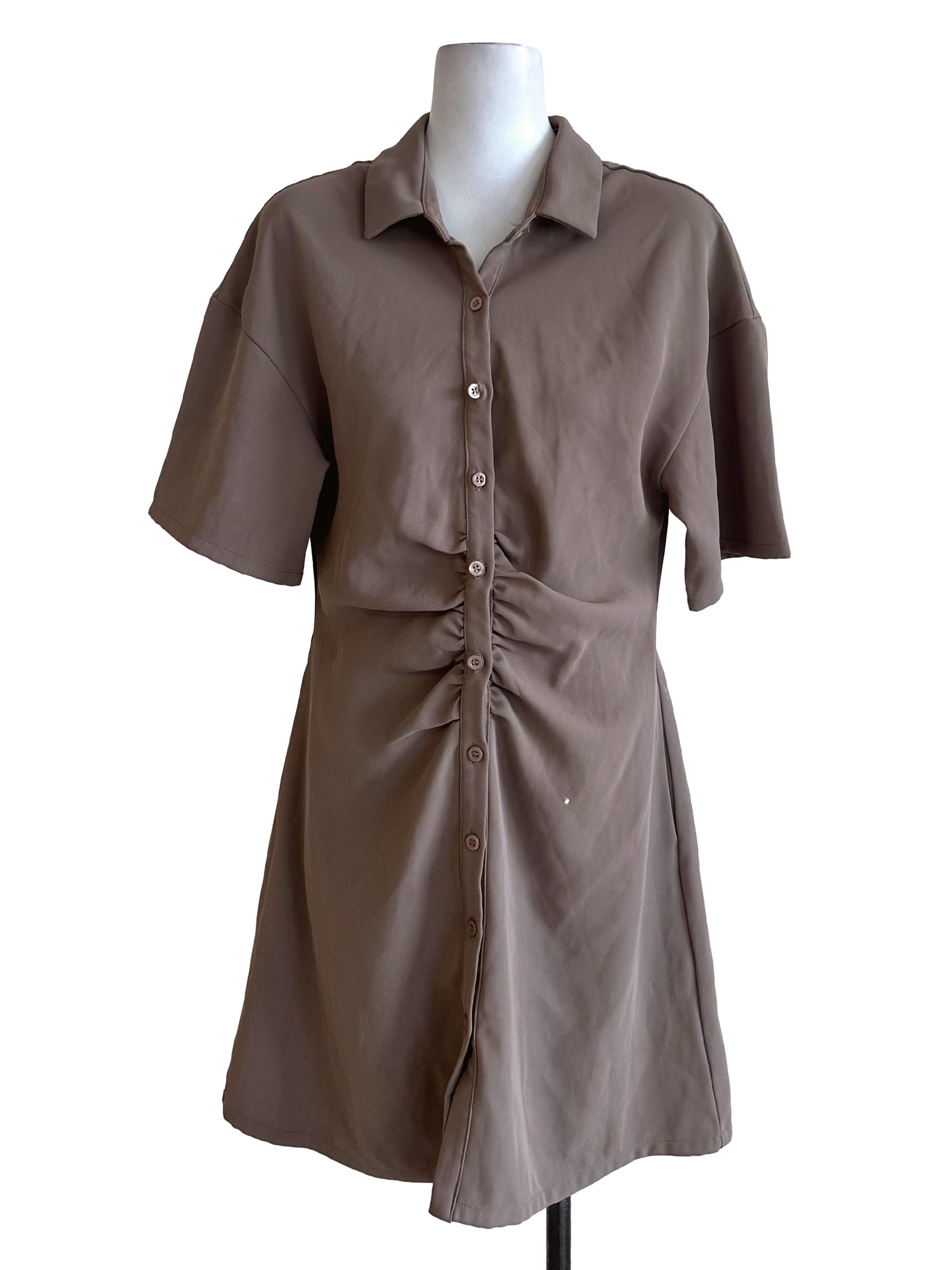 Coffee Brown Collar Button Shirt Dress
