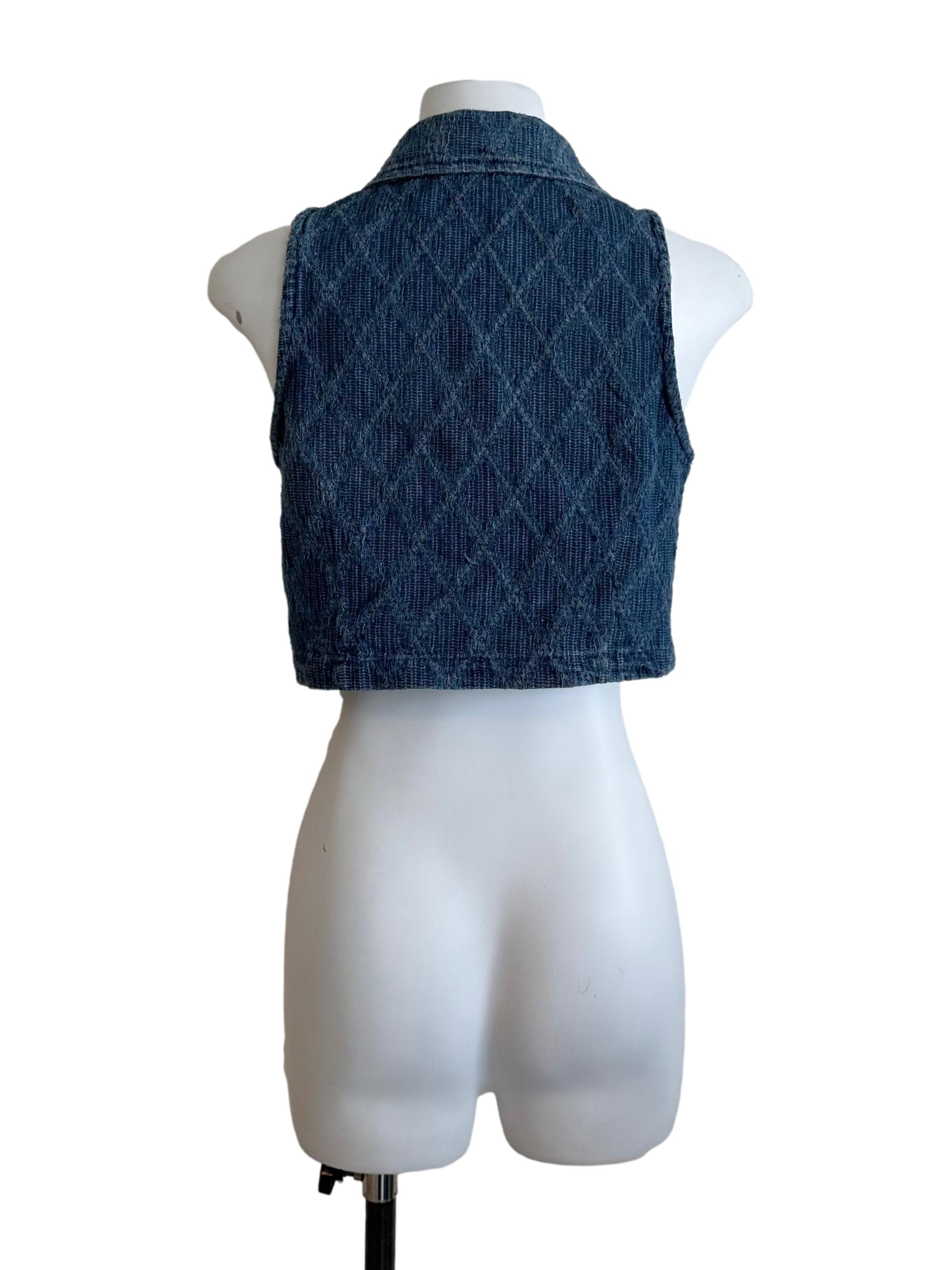 Indigo Blue Denim Textured Collar Vest