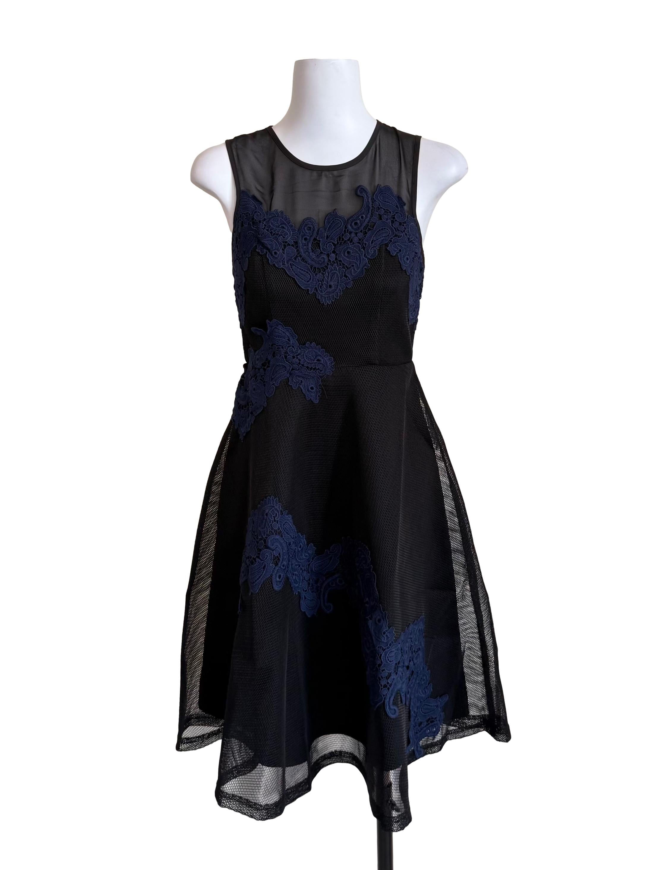 Black With Navy Embroidery Net Dress