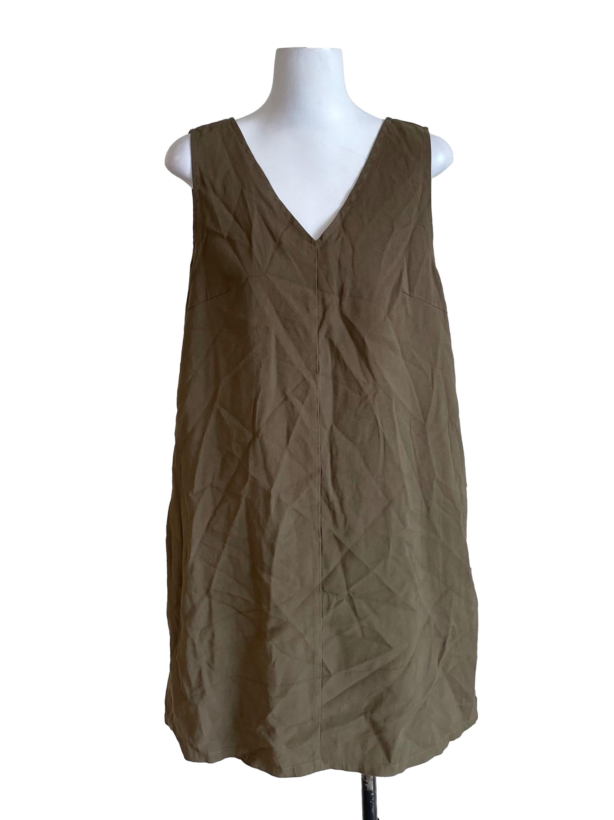 Olive V Neck Baggy Dress