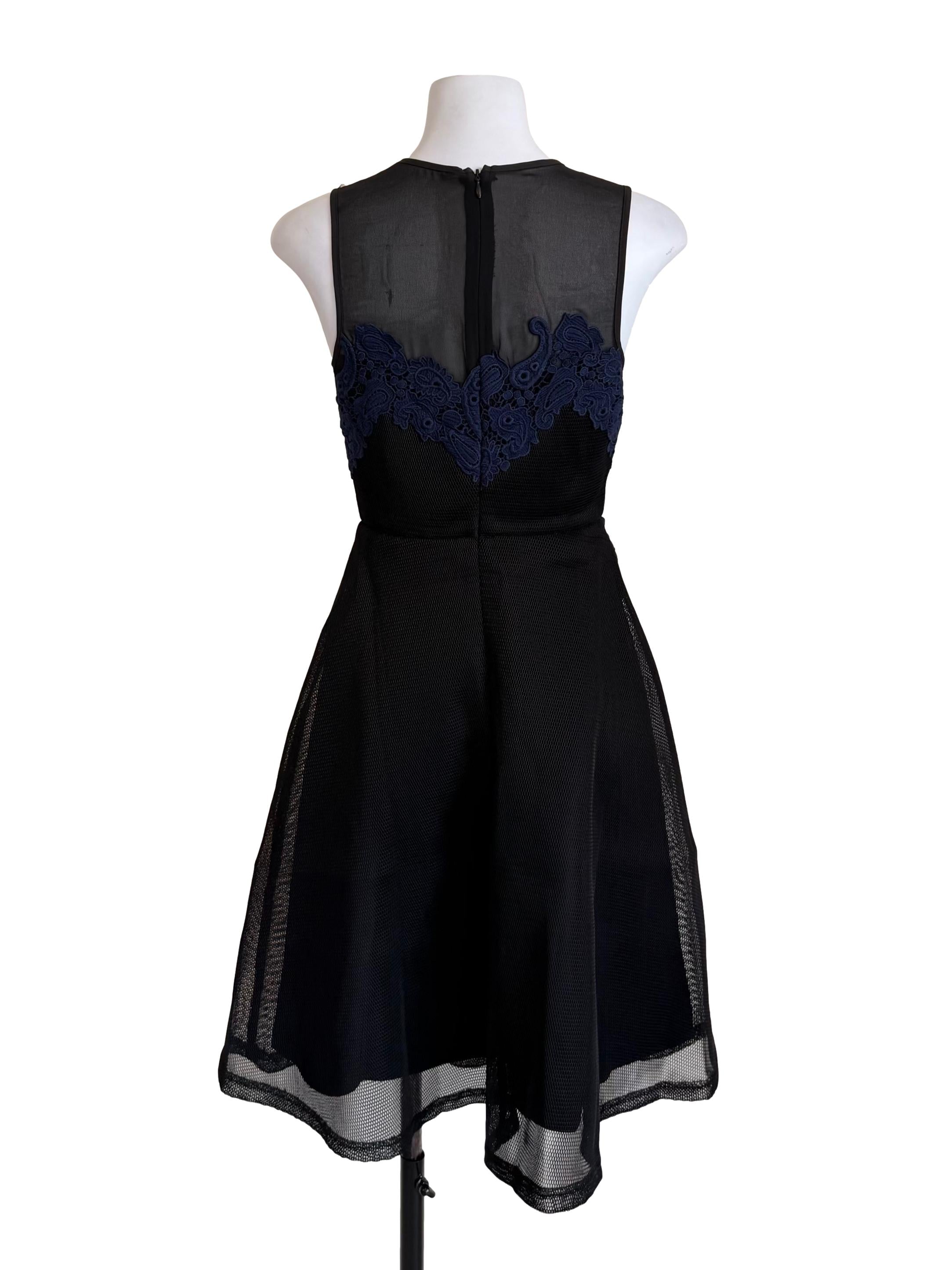 Black With Navy Embroidery Net Dress