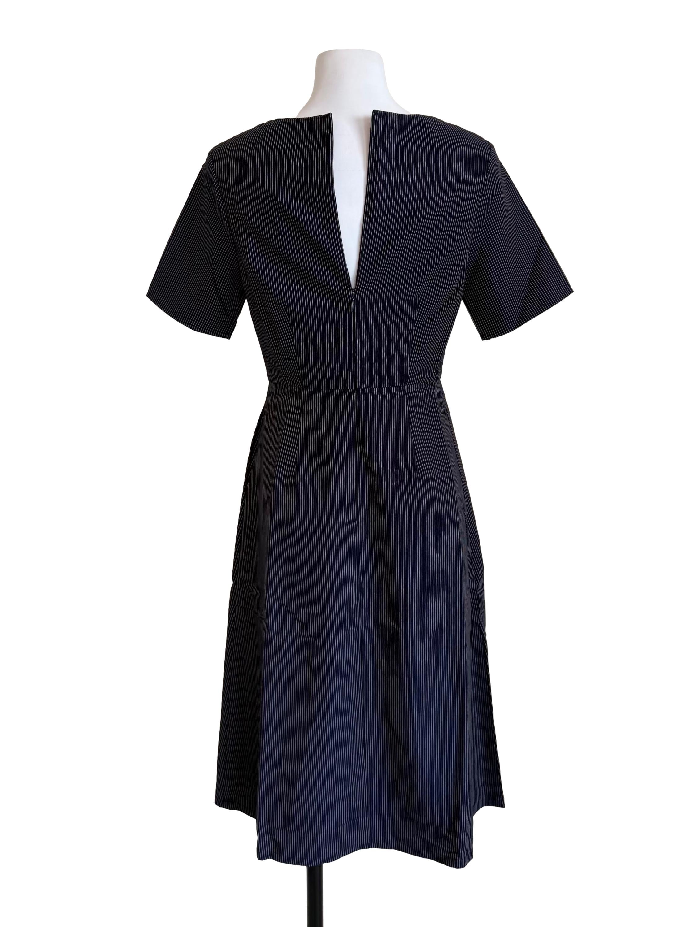 Deep Navy Pinstripe A-Line Dress