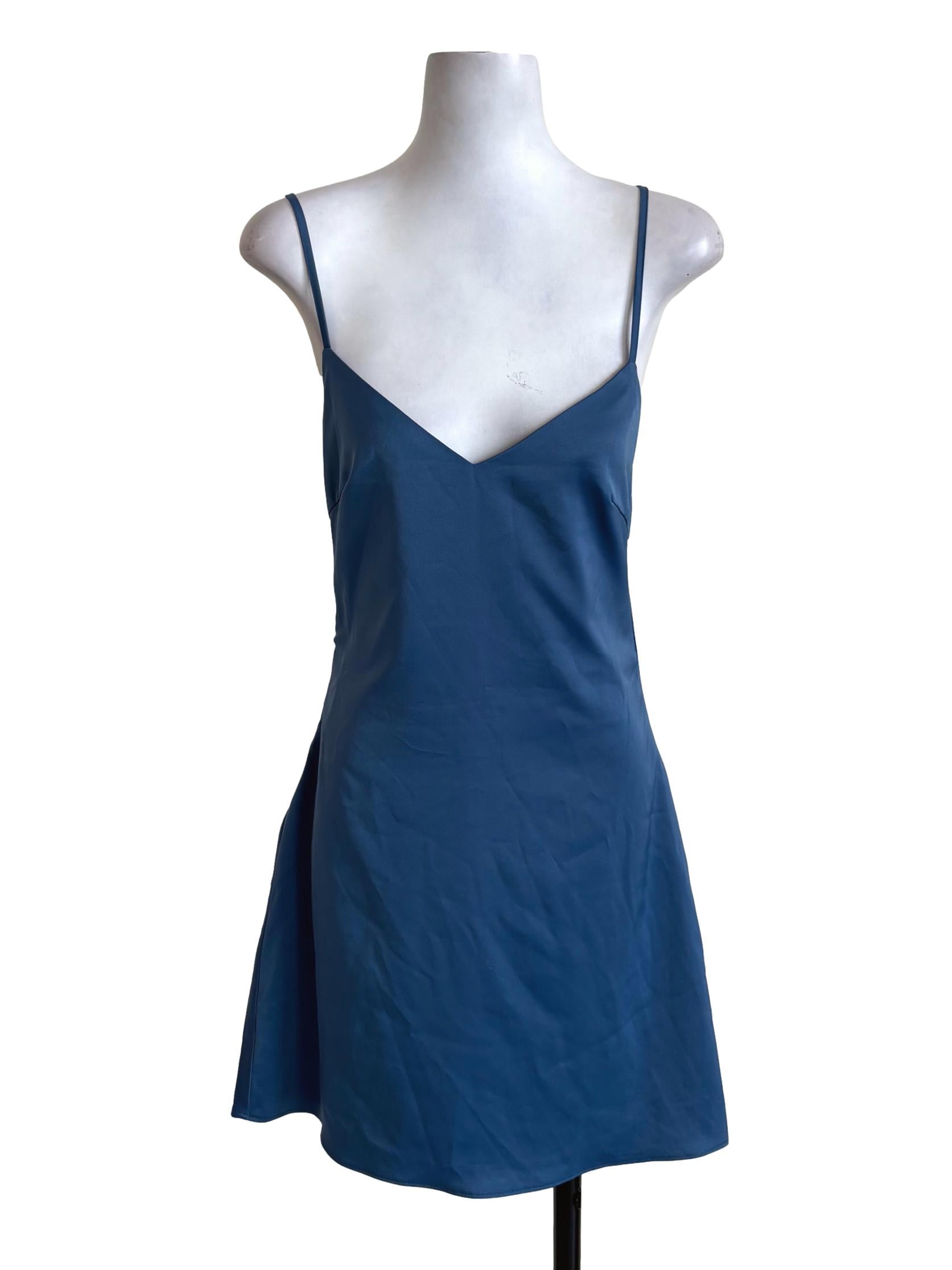 Aegean Blue Satin Slip Dress YHF