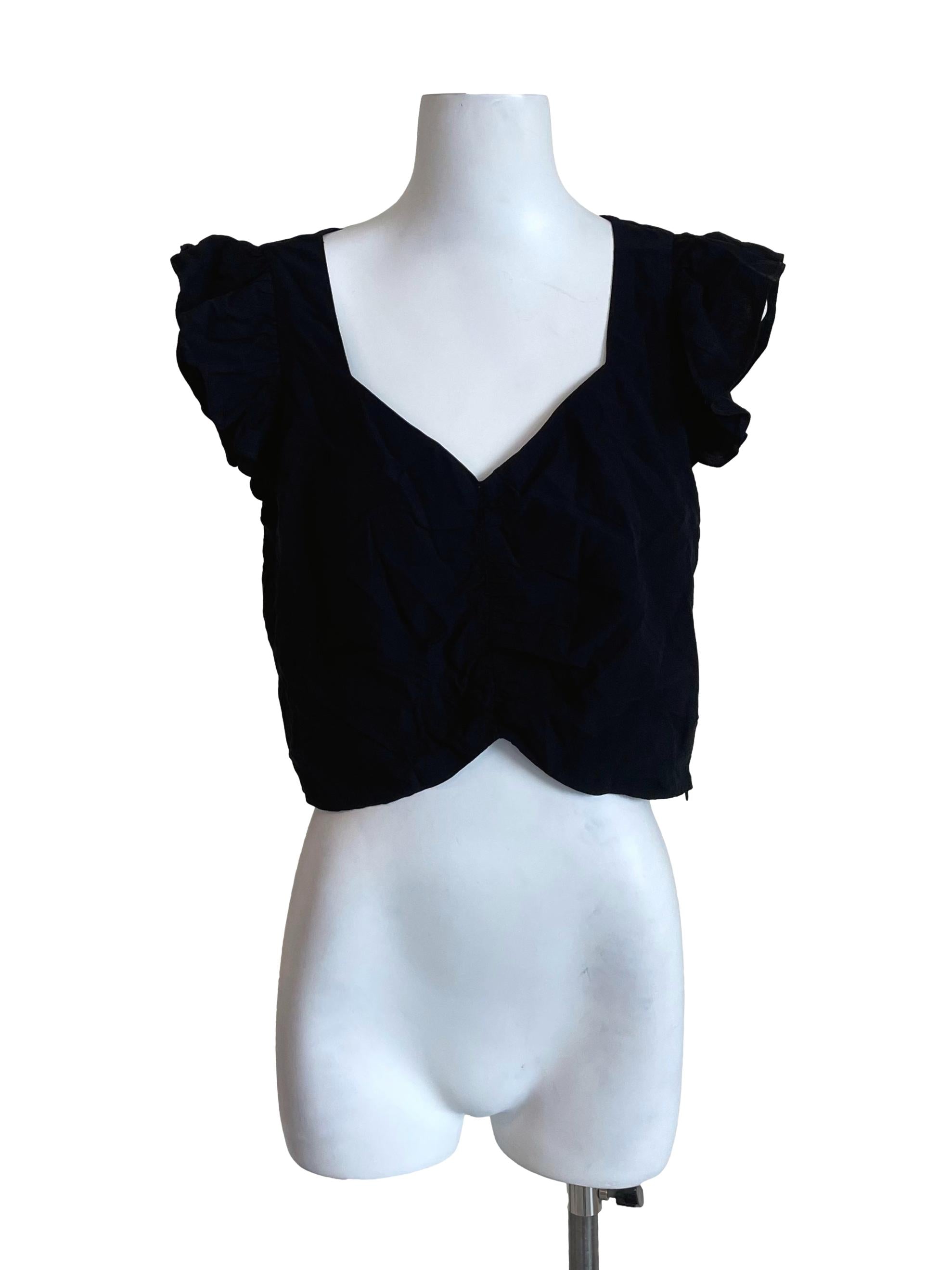Black Sweetheart Ruffles Crop Top