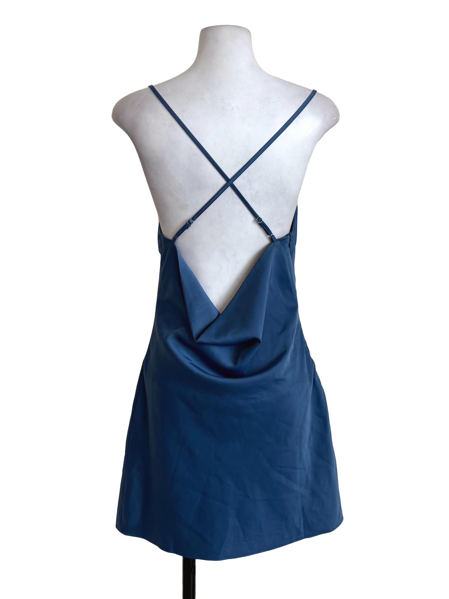 Aegean Blue Satin Slip Dress YHF