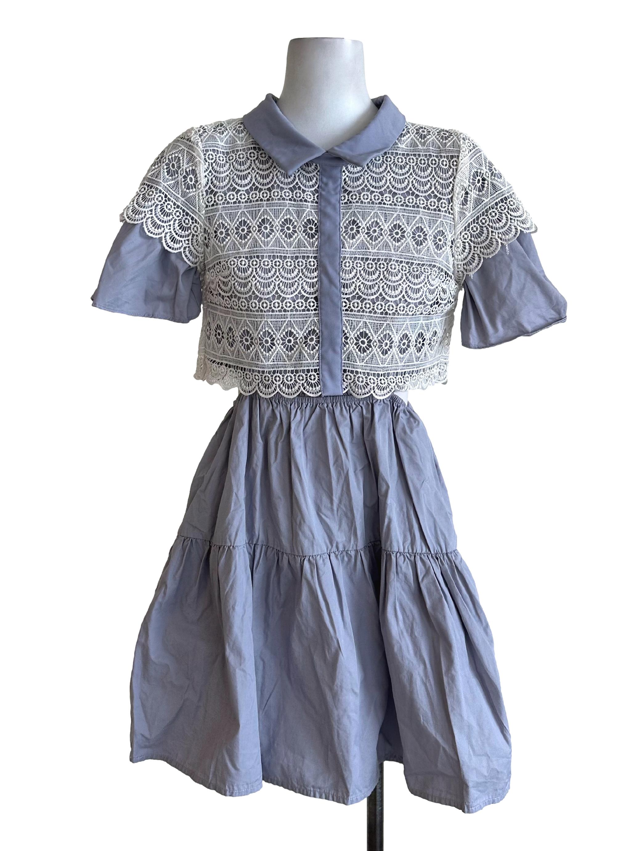 Violet Blue Lace Cape Collar Tiered Dress LB