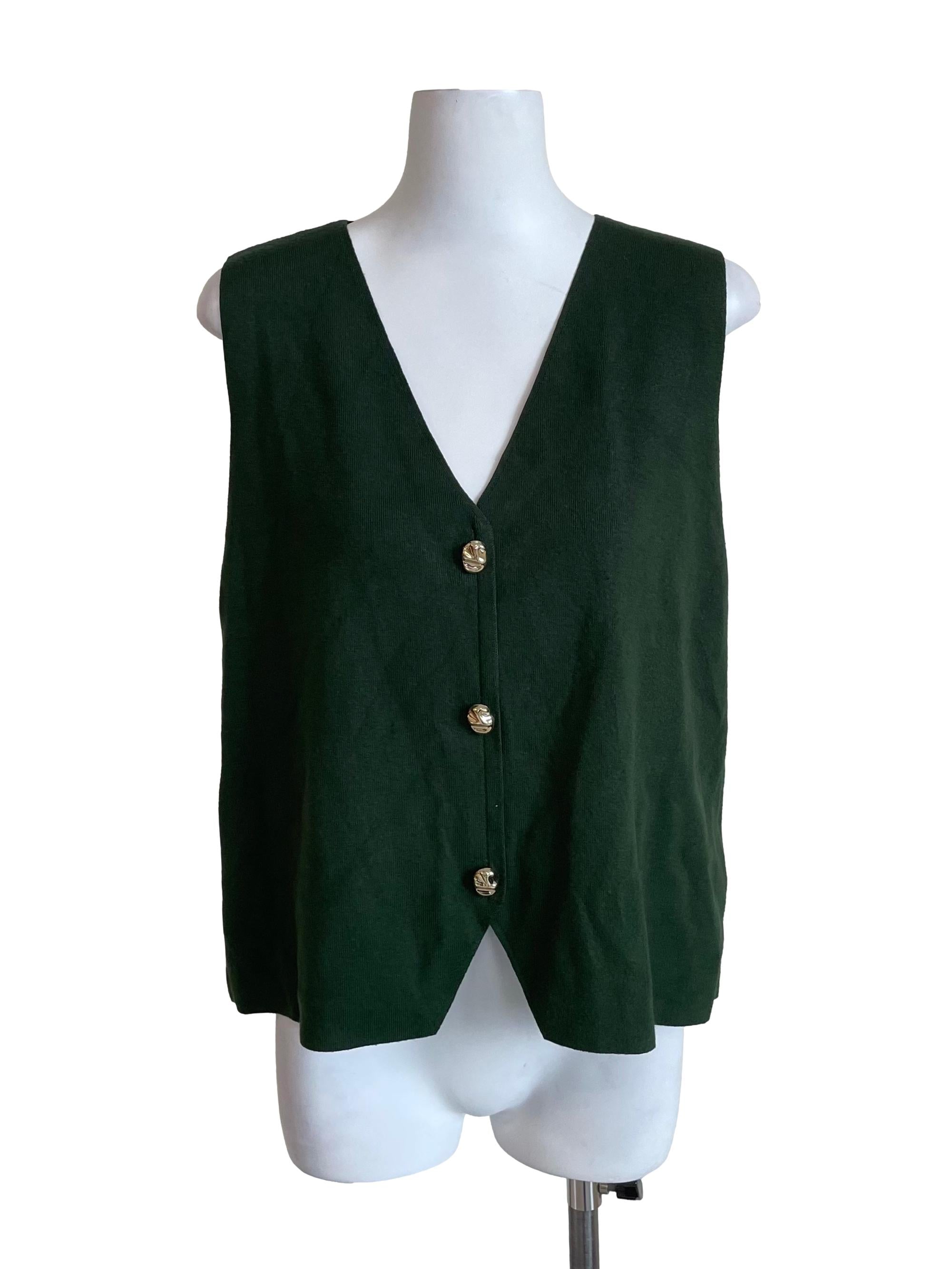 Basil Green Gold Button Detail  Knit Vest