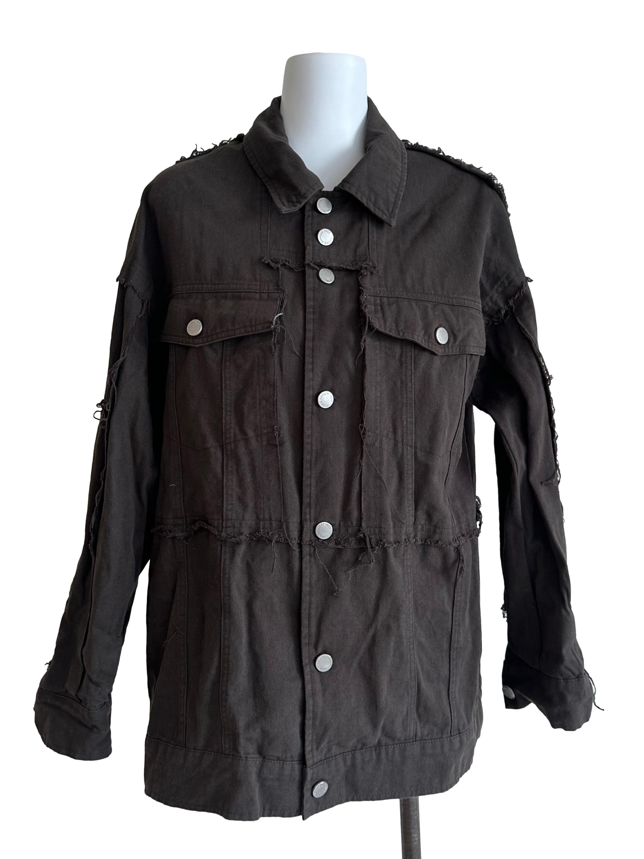 Oak Grey Denim Collar Button Top