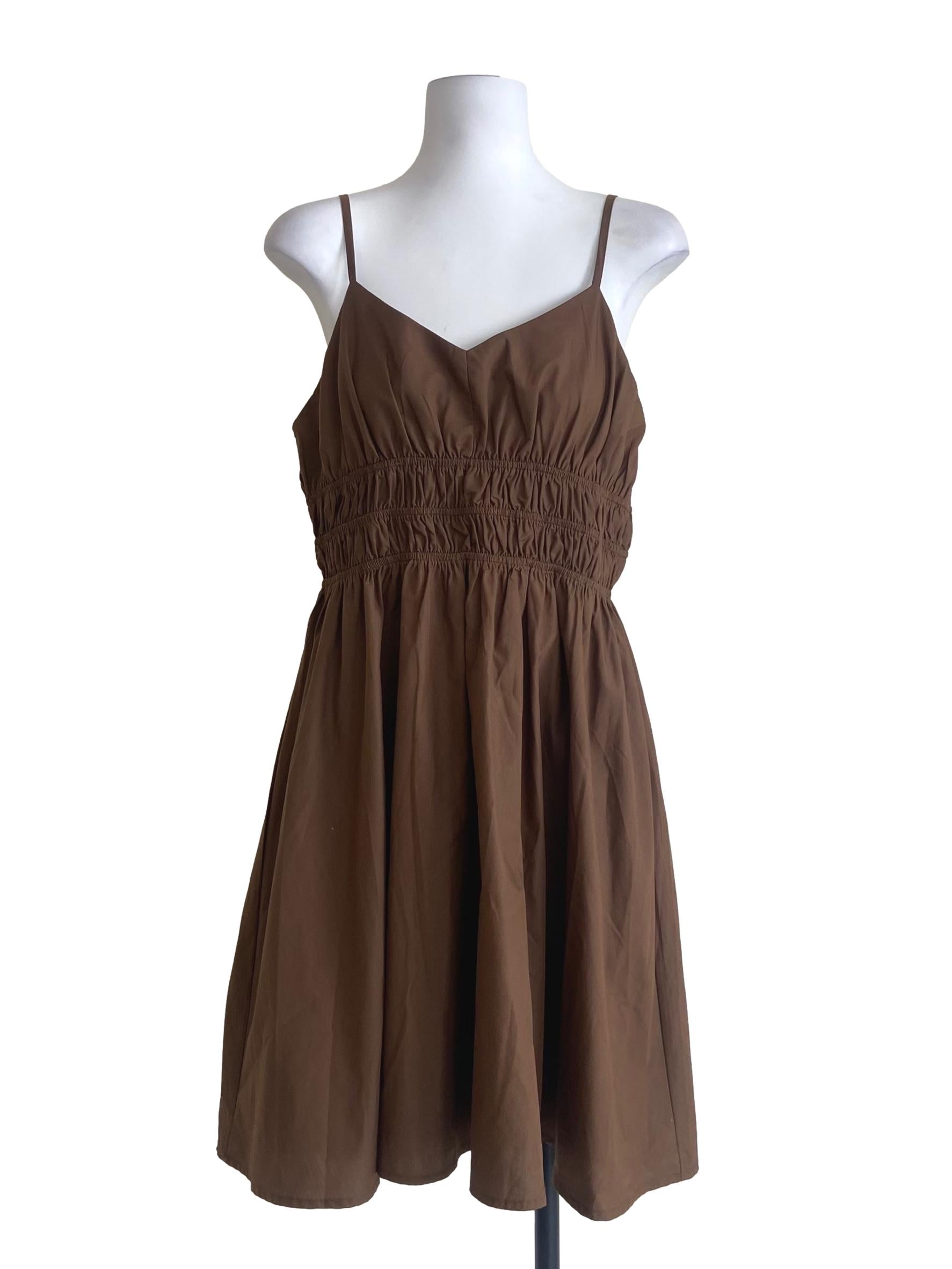 Tawny Brown Spaghetti Strap Pegged Apron Dress