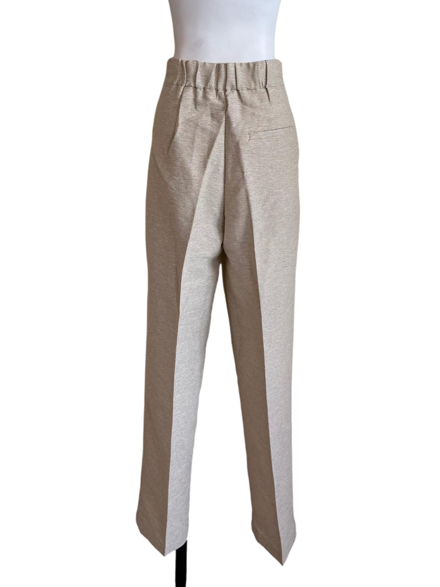 Light Beige Textured Pleated Pants