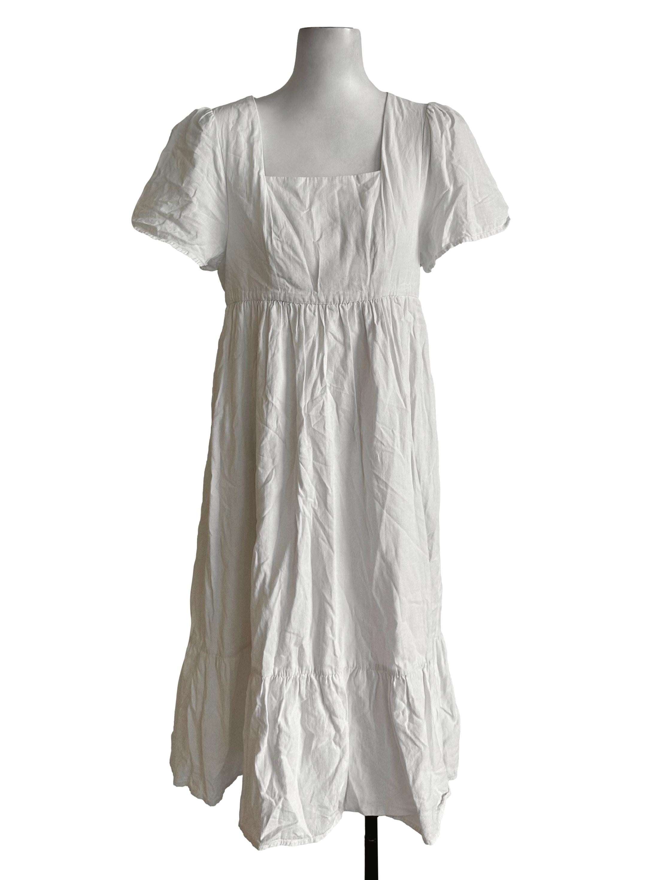 Pearl White Square Neck Empire Dress