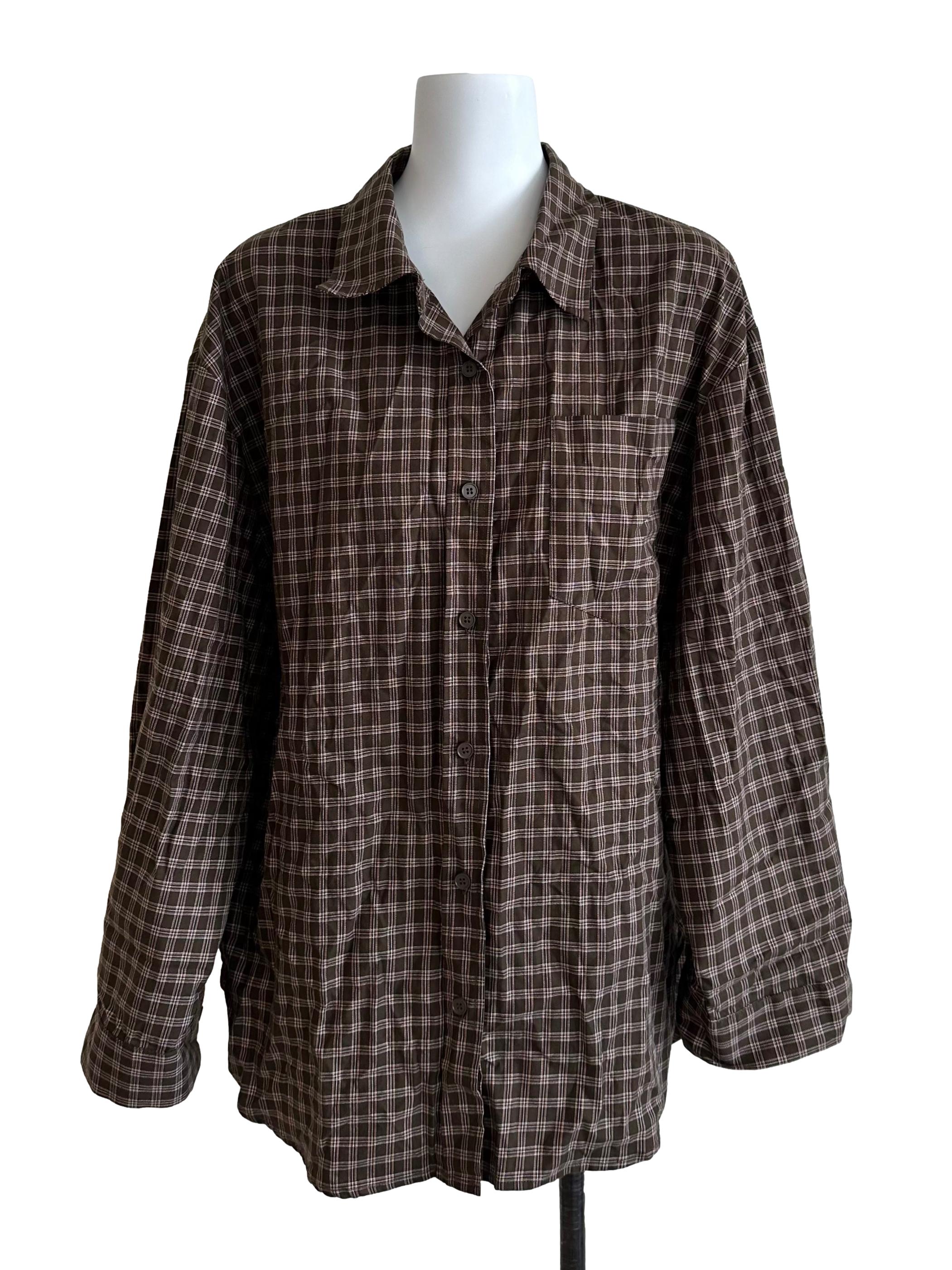 Chocolate Brown Plaid Collar Top