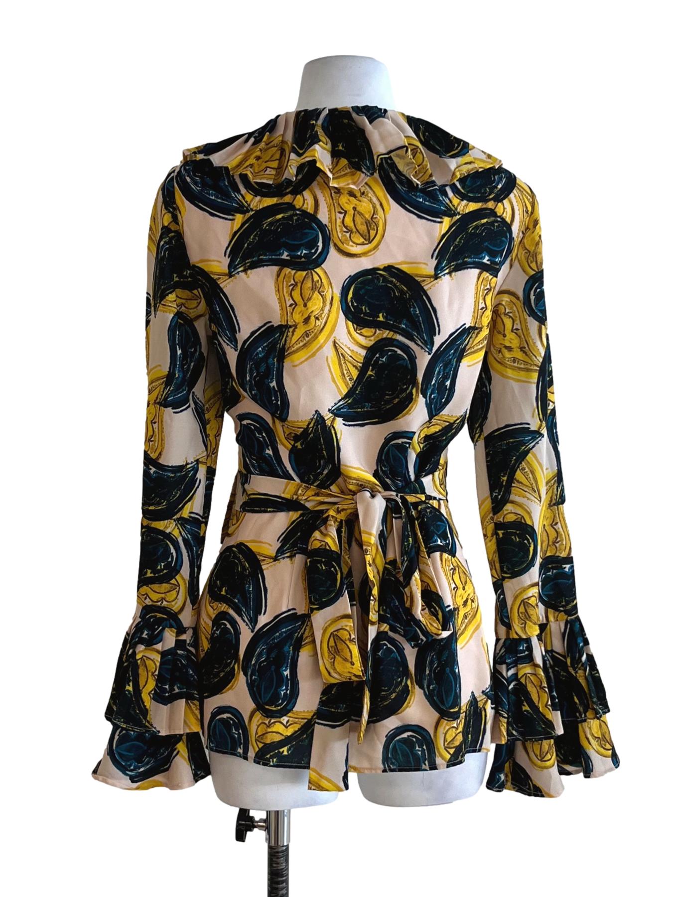 Coconut Beige Abstract Wrap Blouse