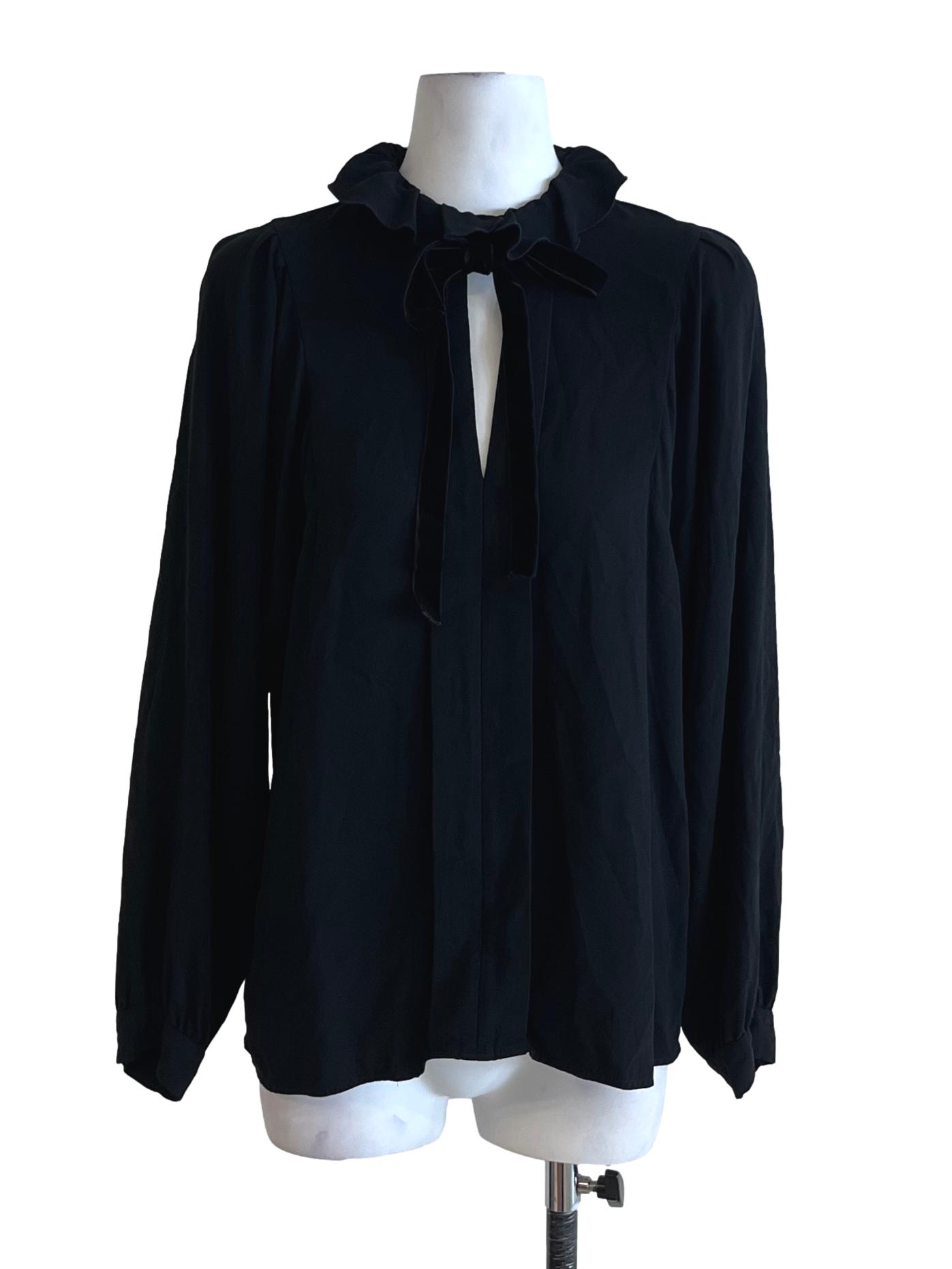 Black Pointed Flat Neckline Blouse