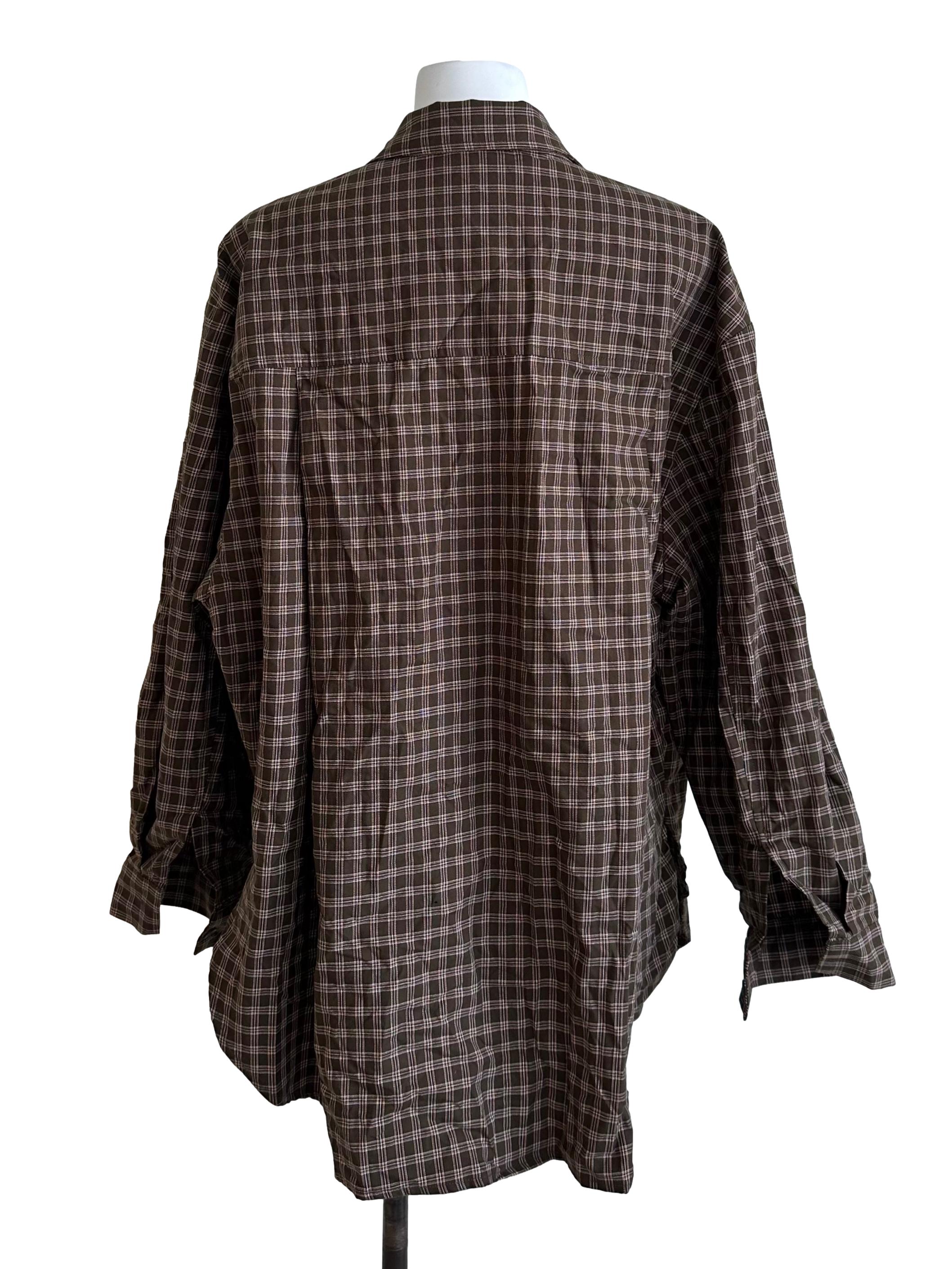 Chocolate Brown Plaid Collar Top