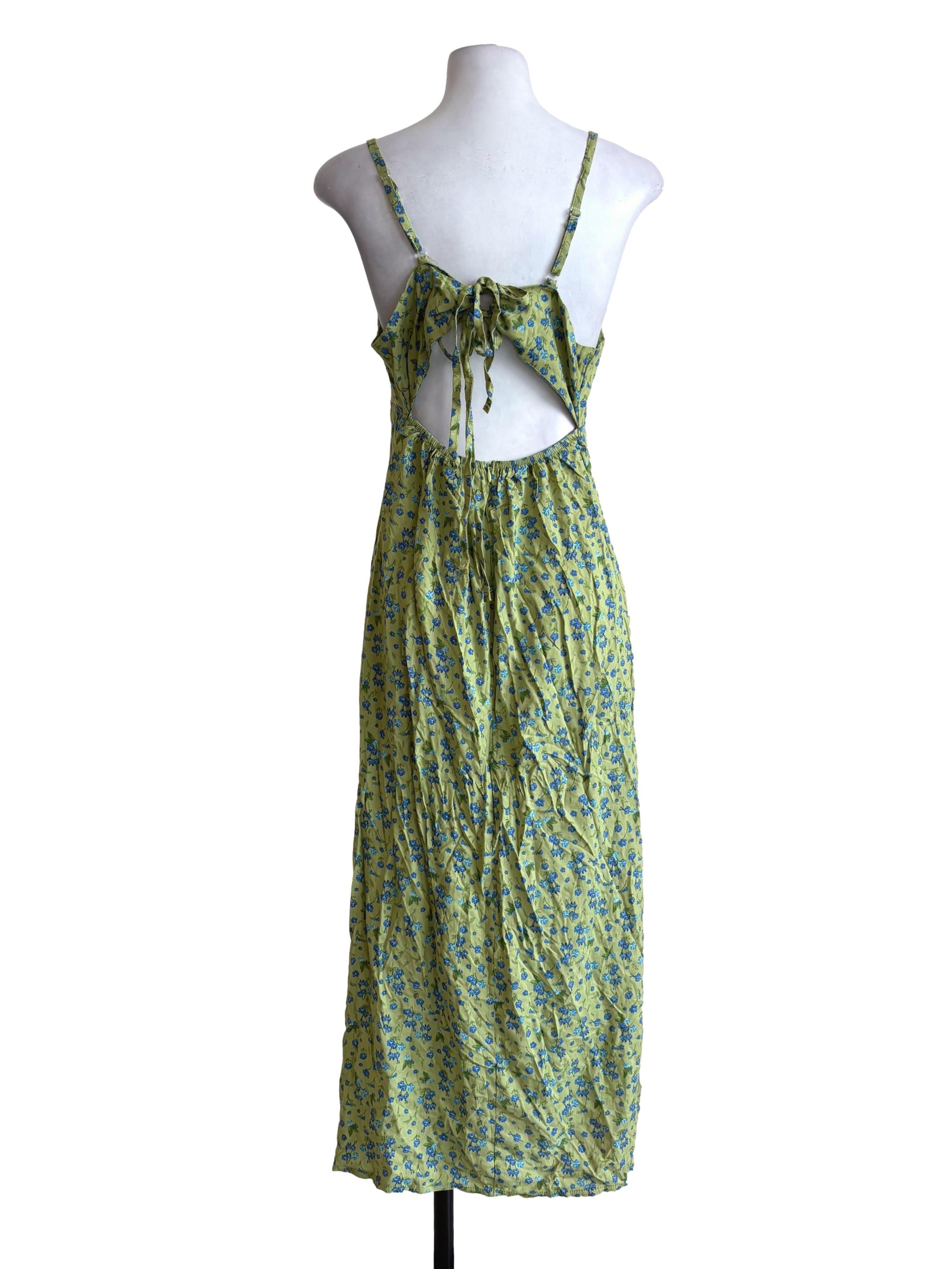 Green Floral Cinched Waist Slip Dress