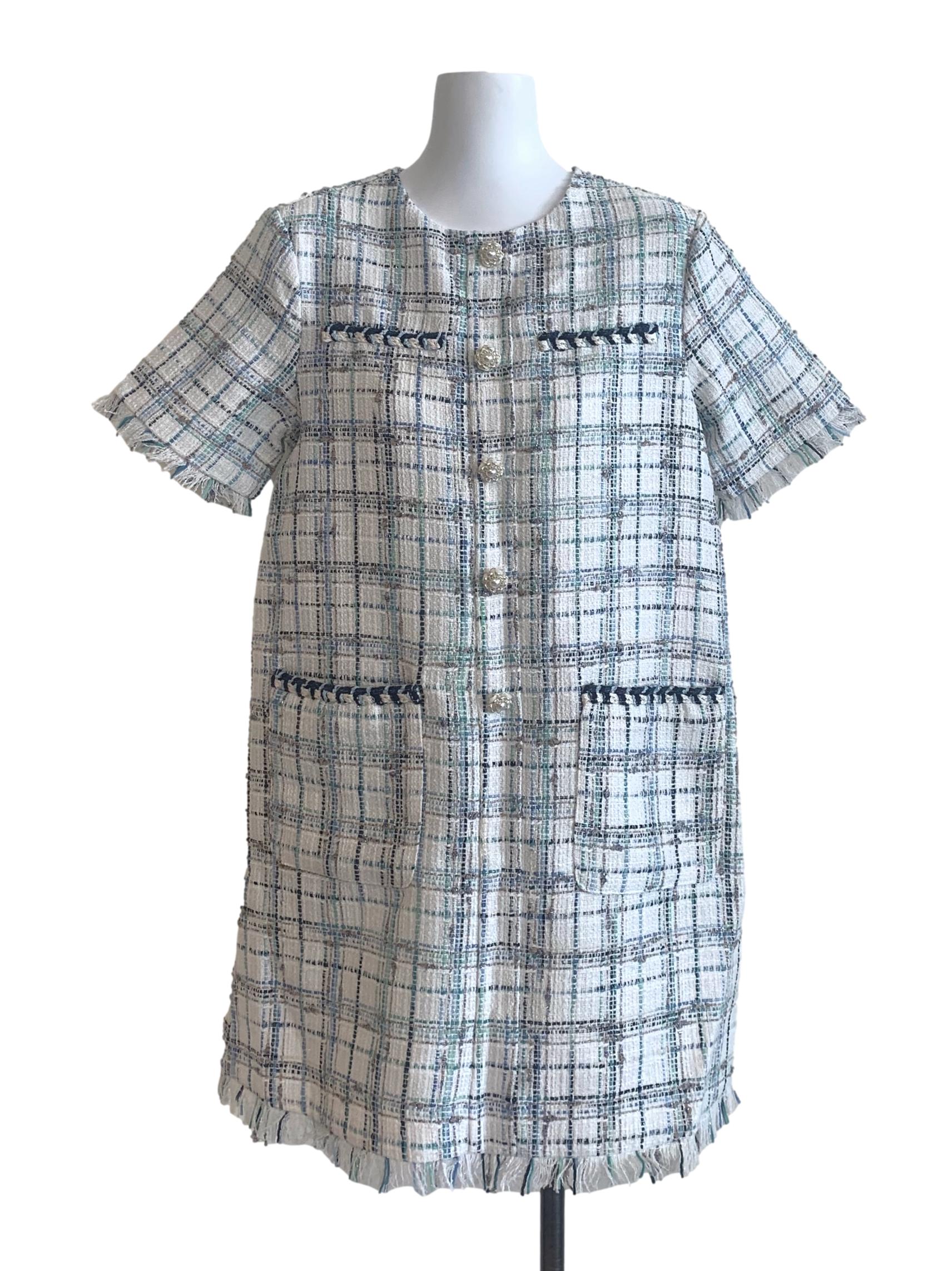 Blue Pattern Tweed Dress