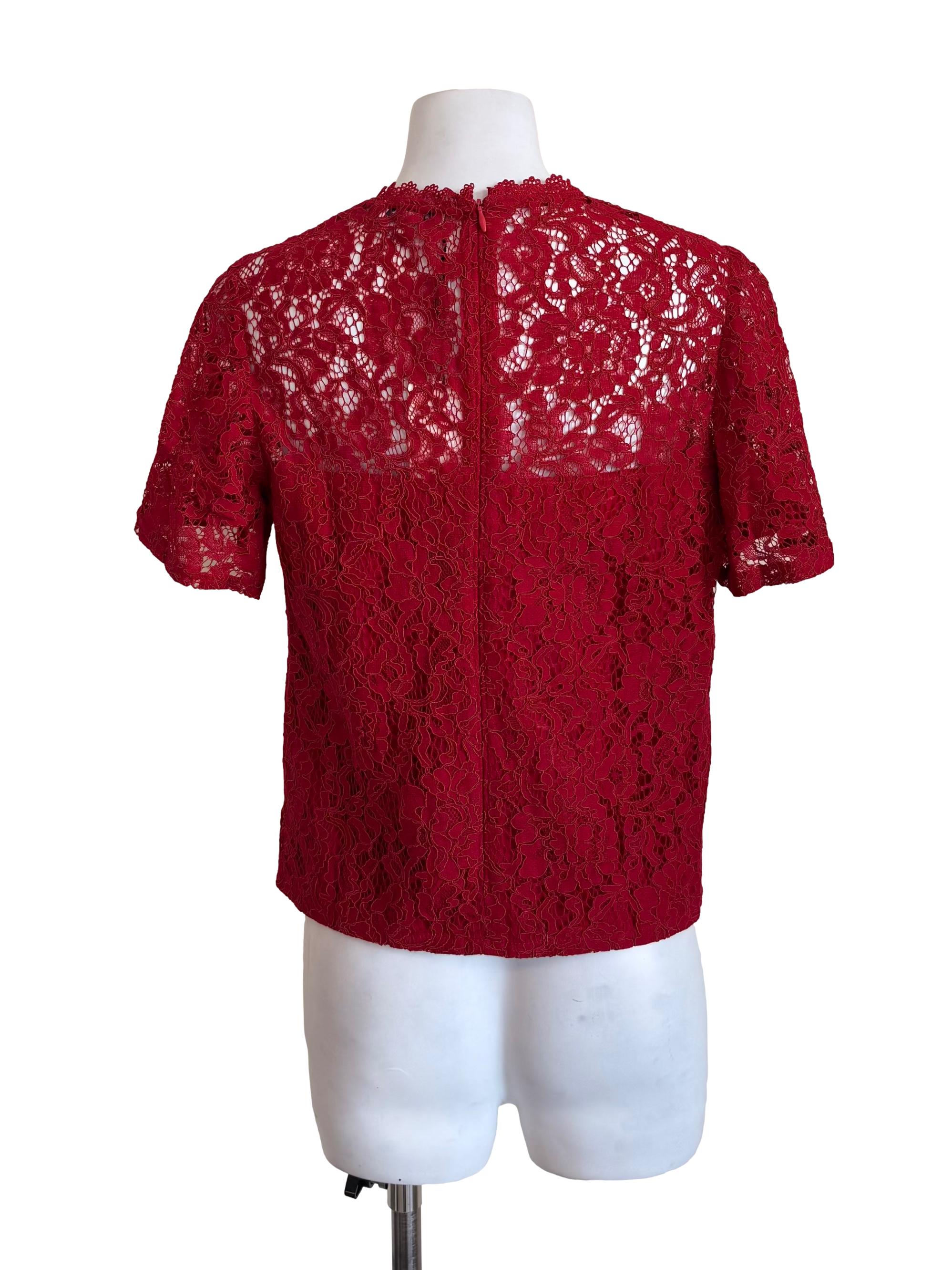 Red Floral Lace Short Sleeve Top