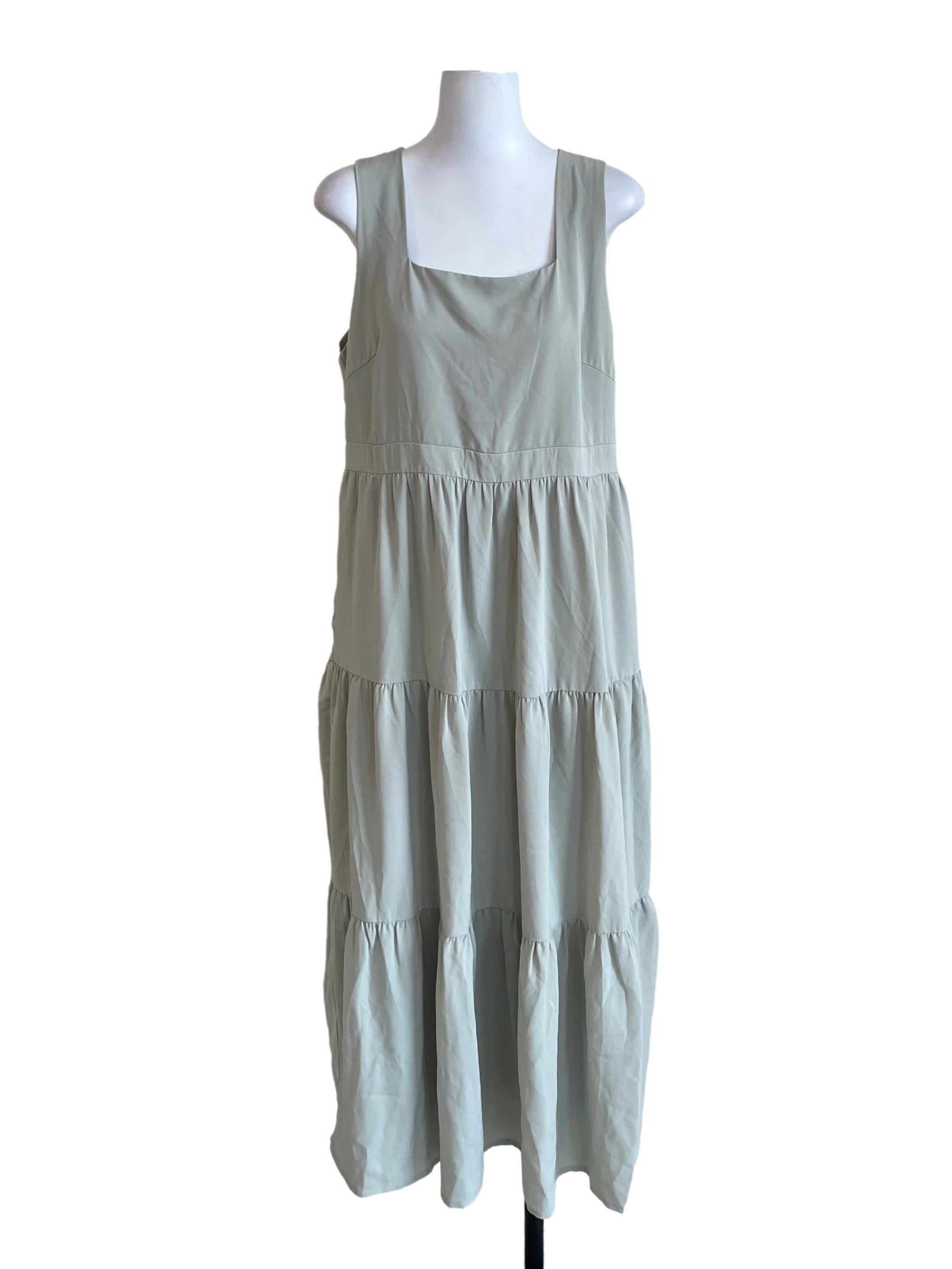 Muted Green Tiered Apron Dress