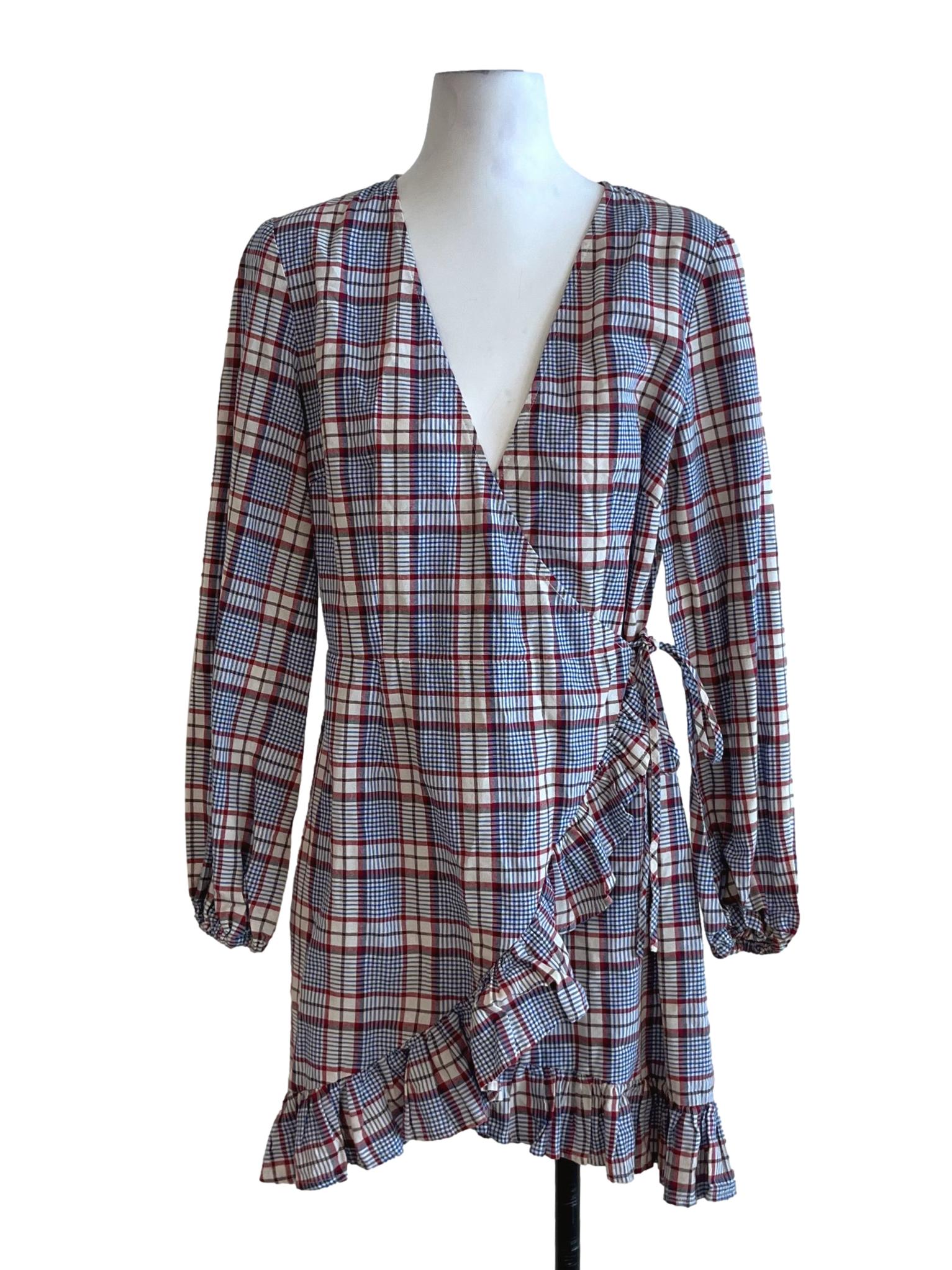 Blue Tartan Wrap Dress