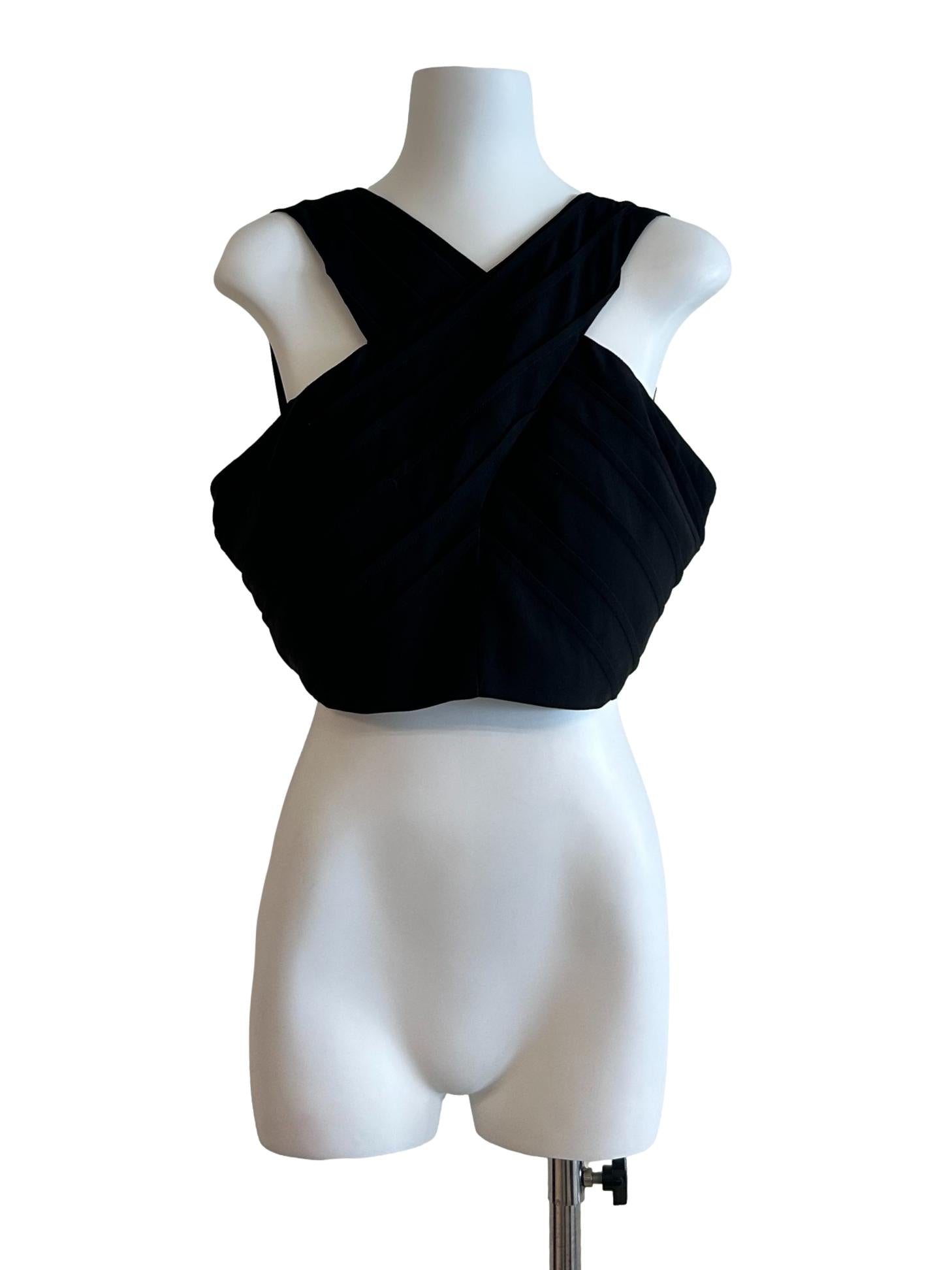 Black Halter Pleated Top