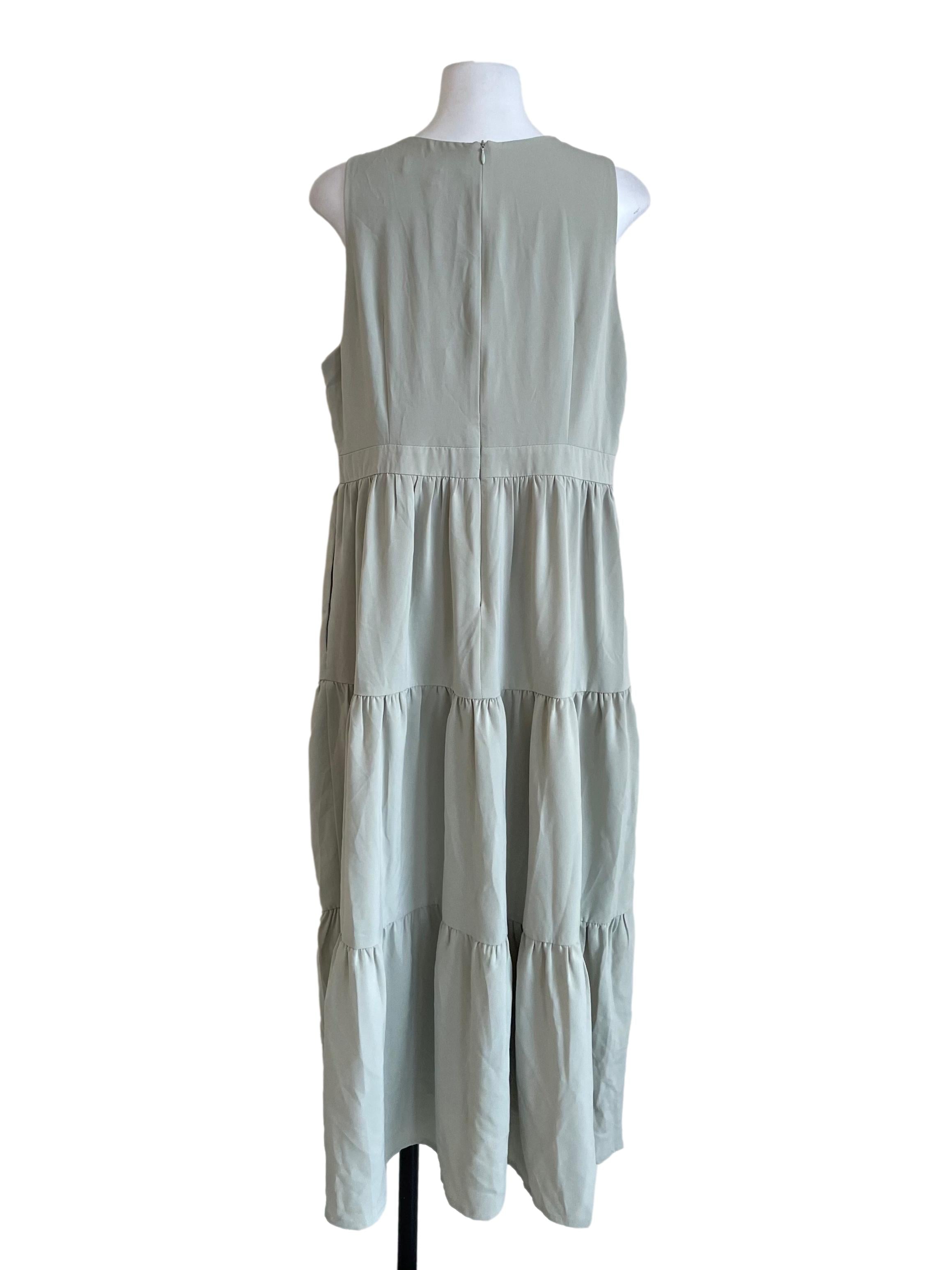 Muted Green Tiered Apron Dress