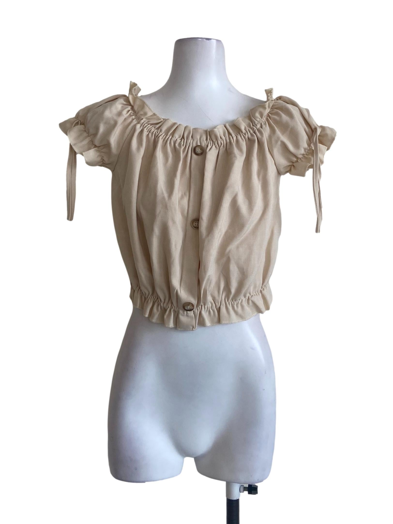 Linen Beige Pegged Waist Crop Top