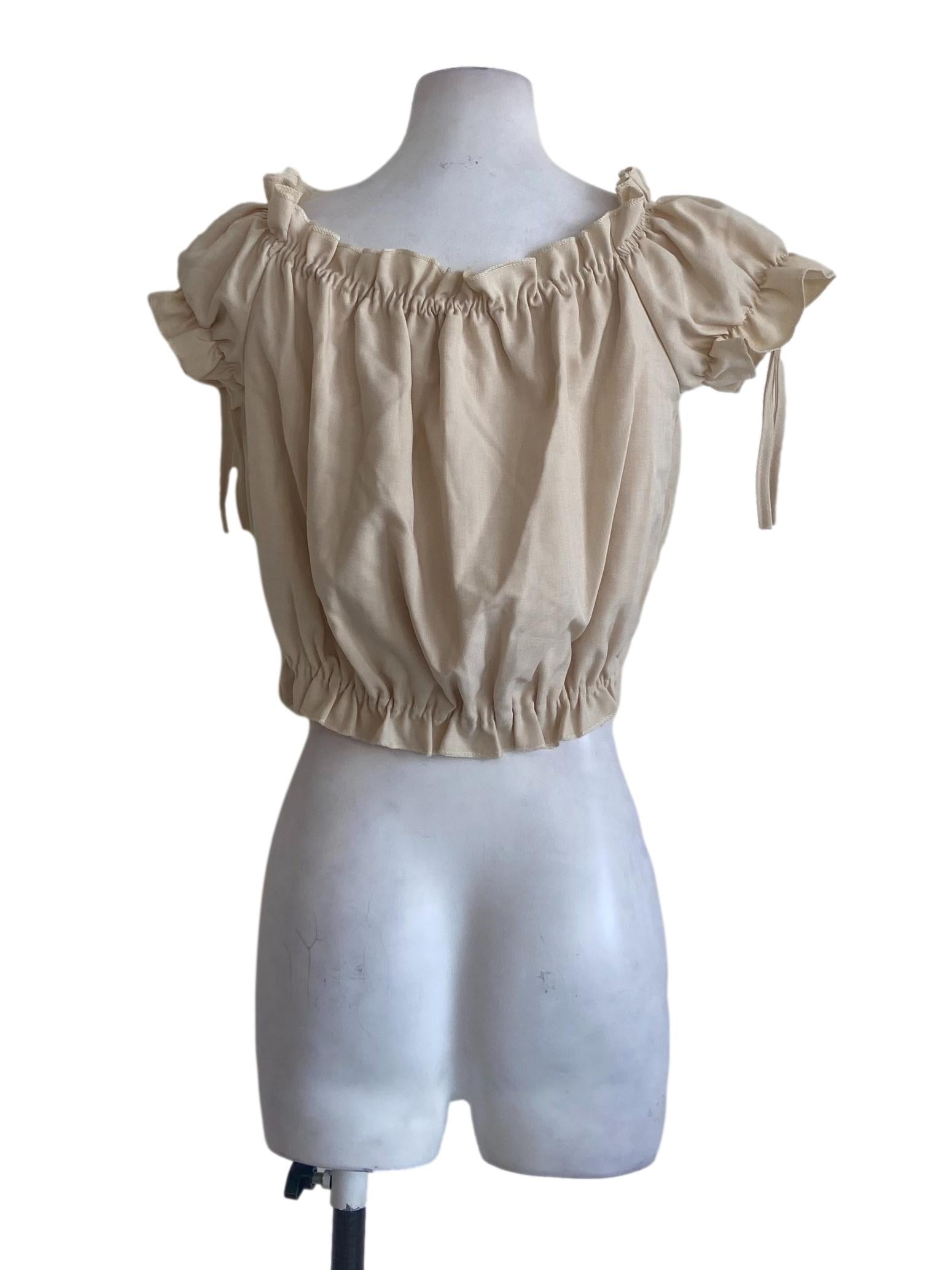 Linen Beige Pegged Waist Crop Top