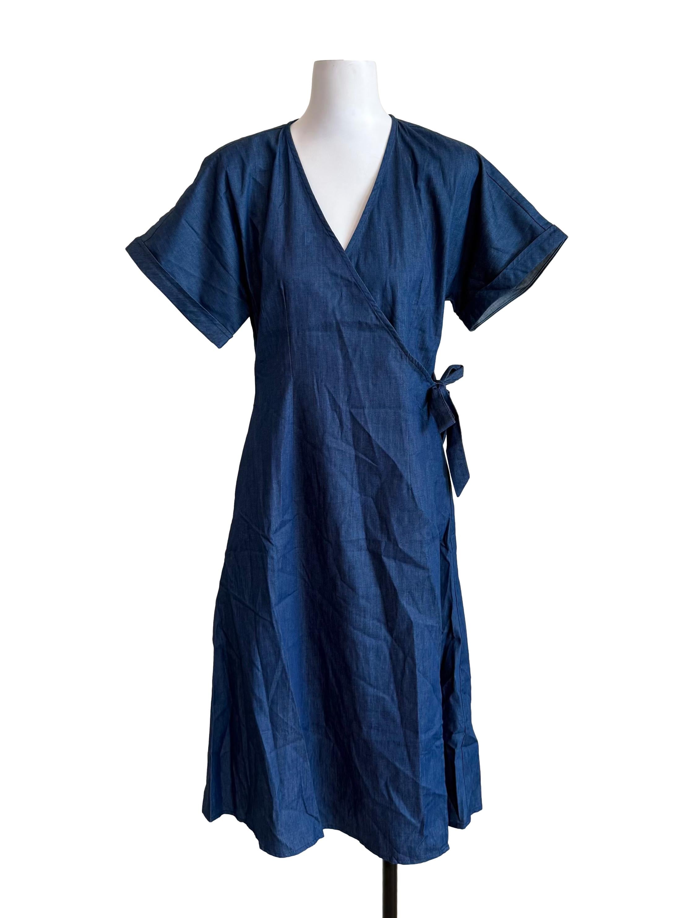 Blue Thin Denim Wrap Dress