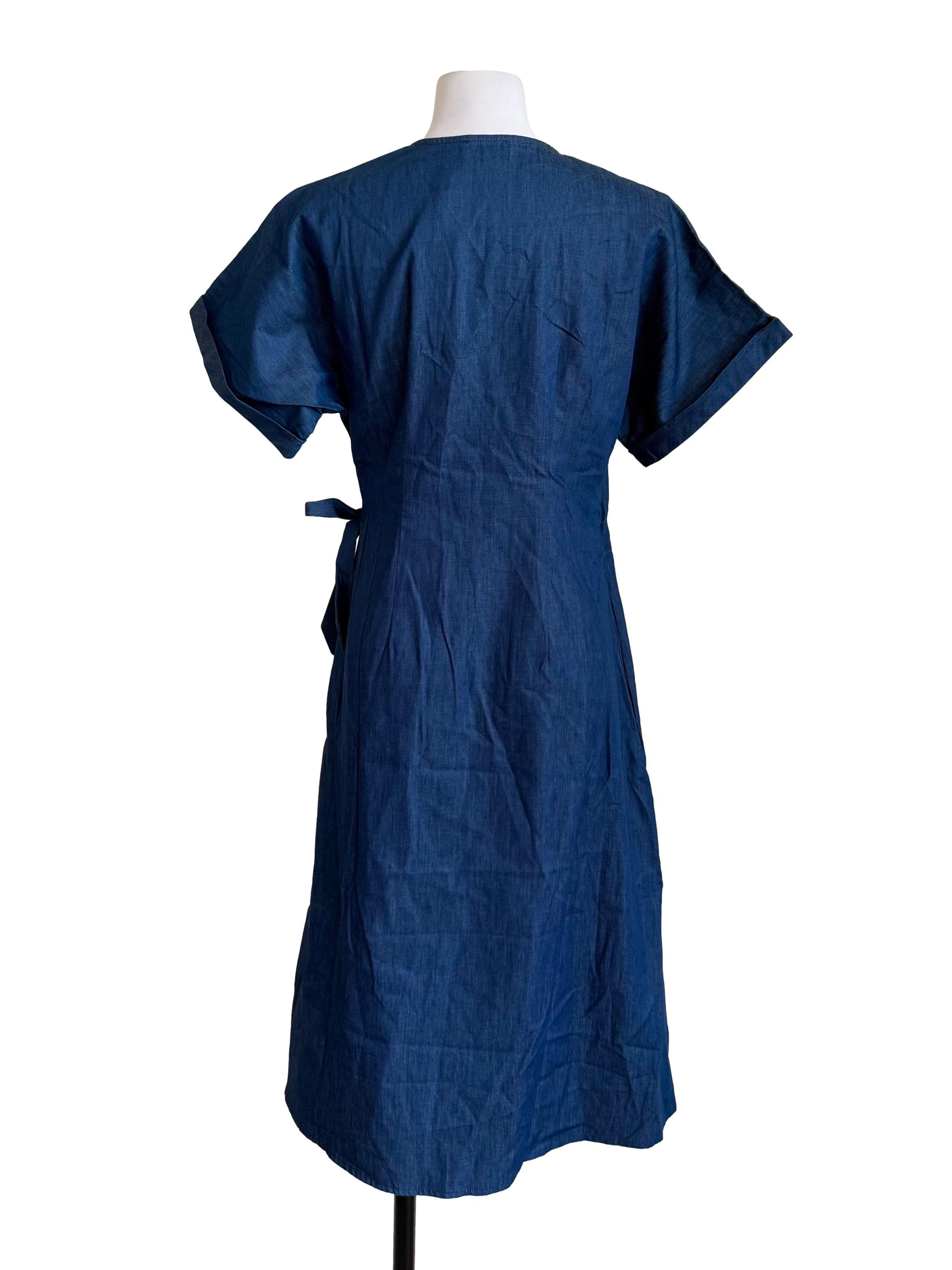Blue Thin Denim Wrap Dress
