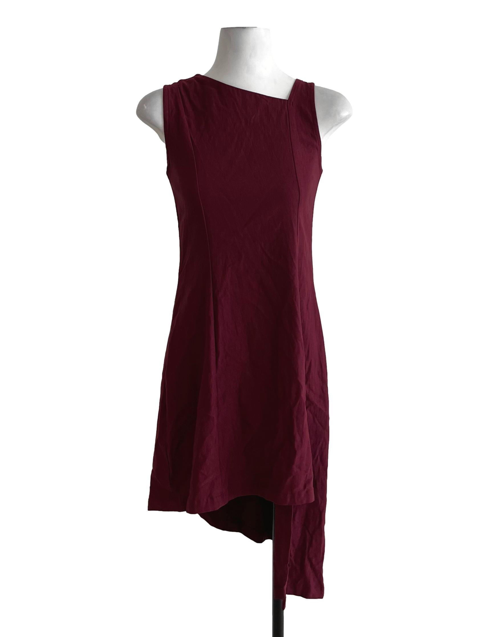 Wine Red Asymmetrical Neckline Sheath Dress