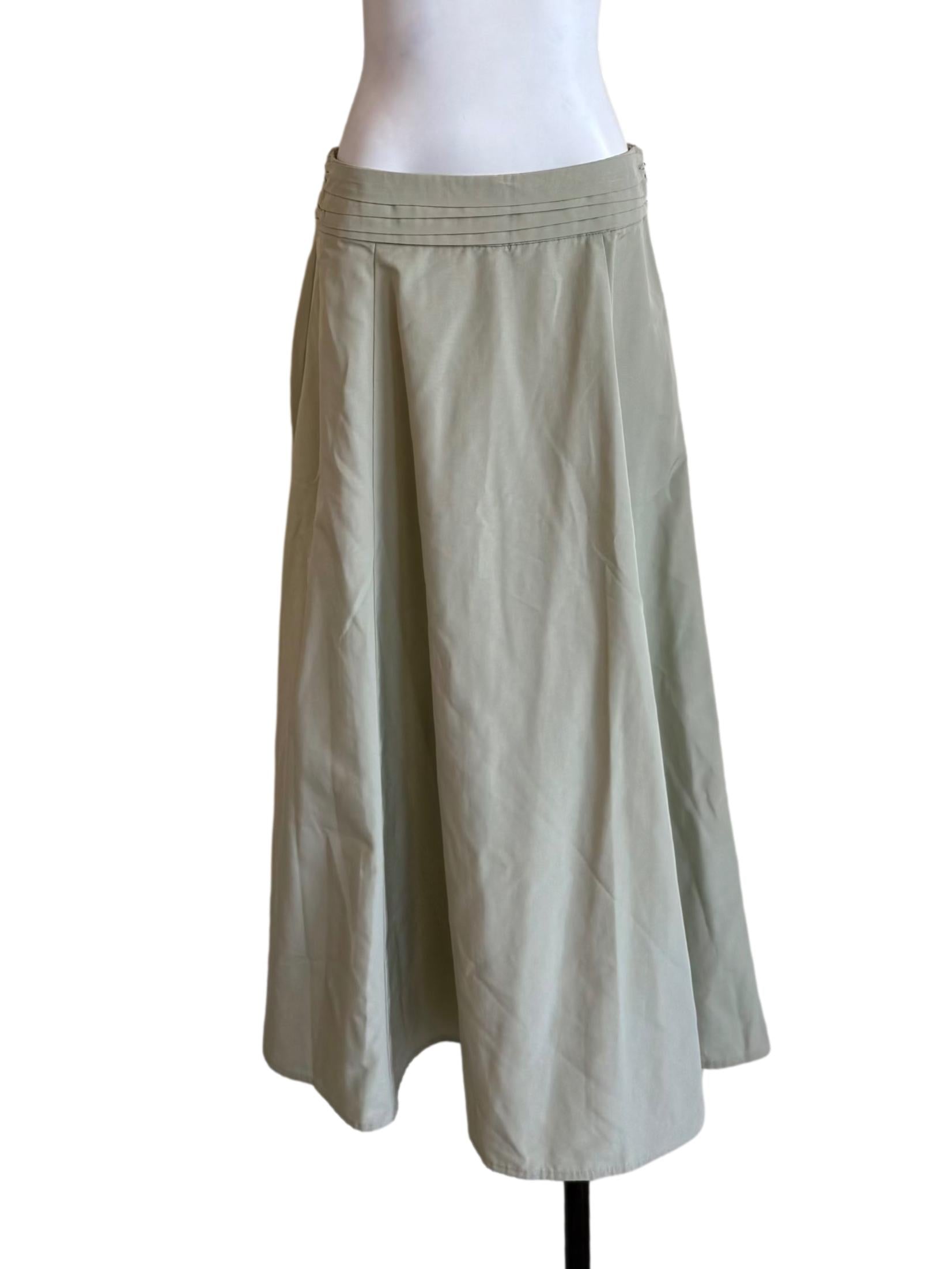 Pale Green Pleated Waist Slit Skirt