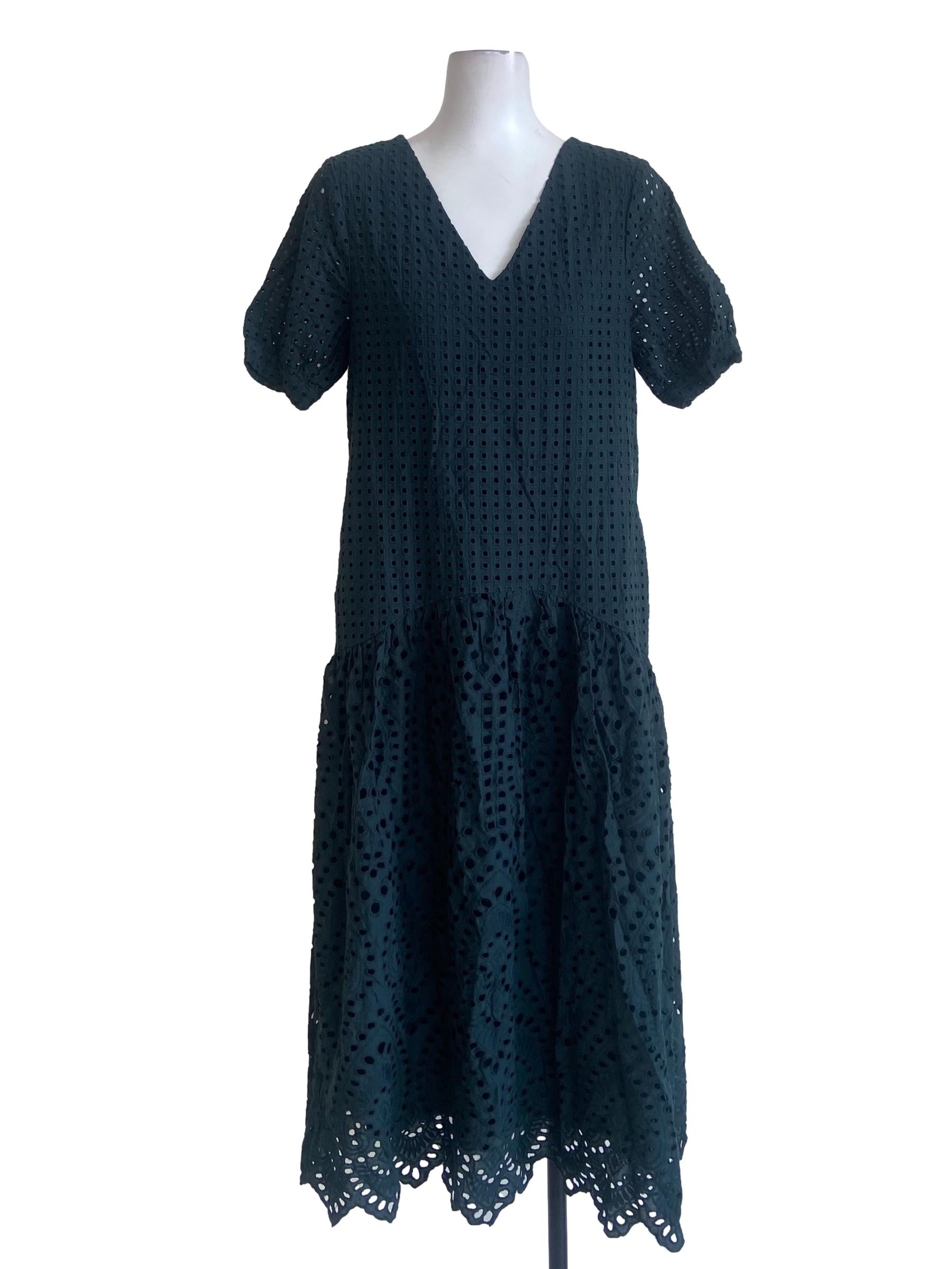 Emerald Green V Neck Embroidery Empire Dress