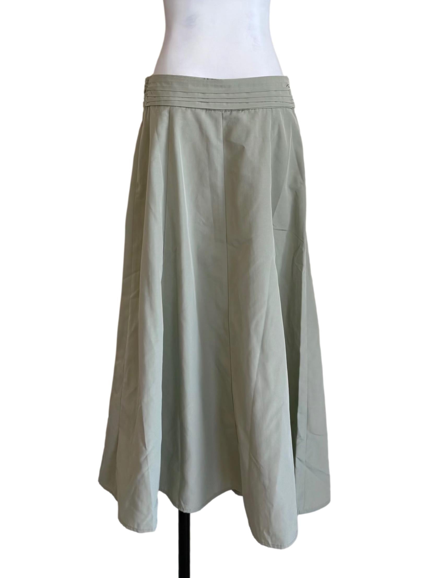 Pale Green Pleated Waist Slit Skirt