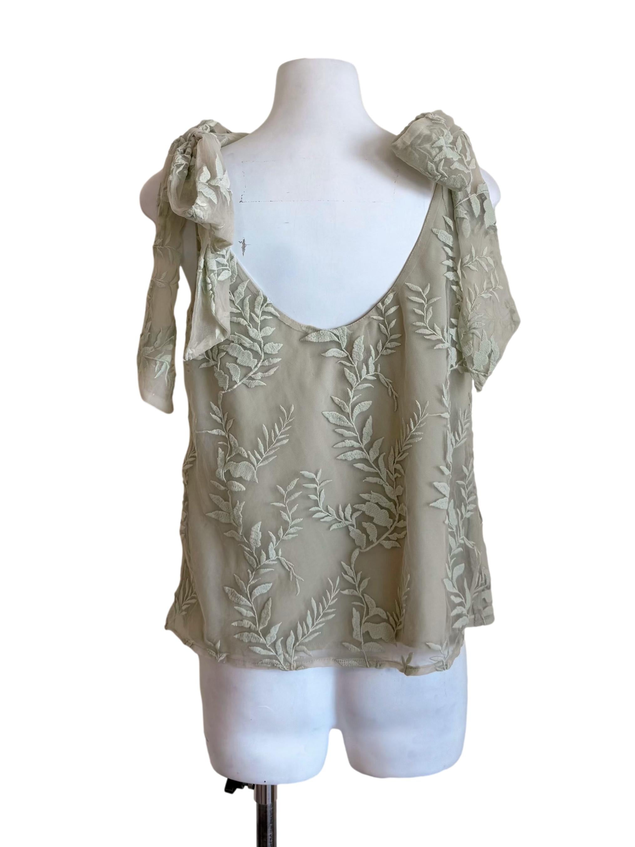 Pale Green Plant Mesh Square Camisole