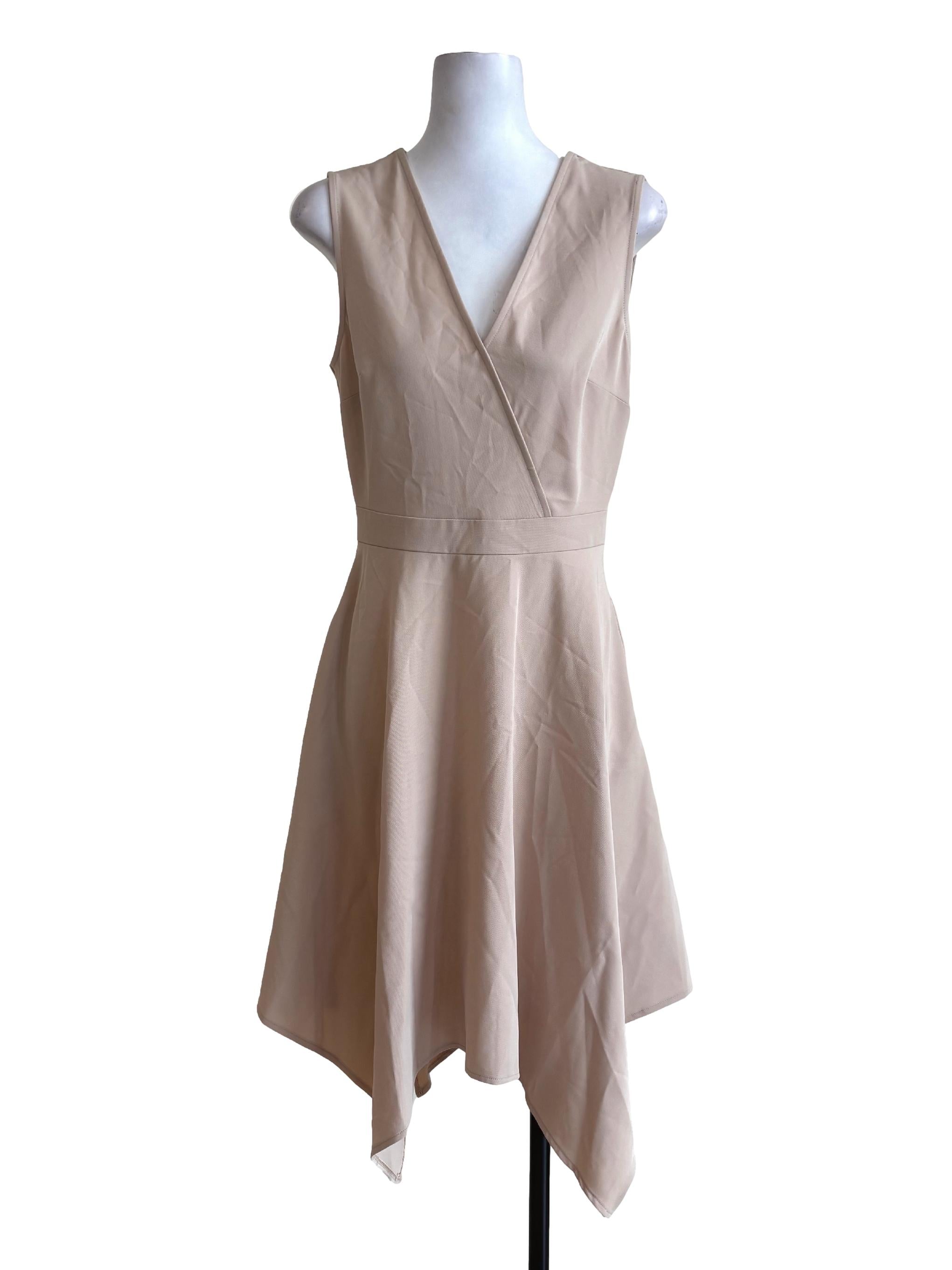 Beige Asymmetrical Wrap Dress