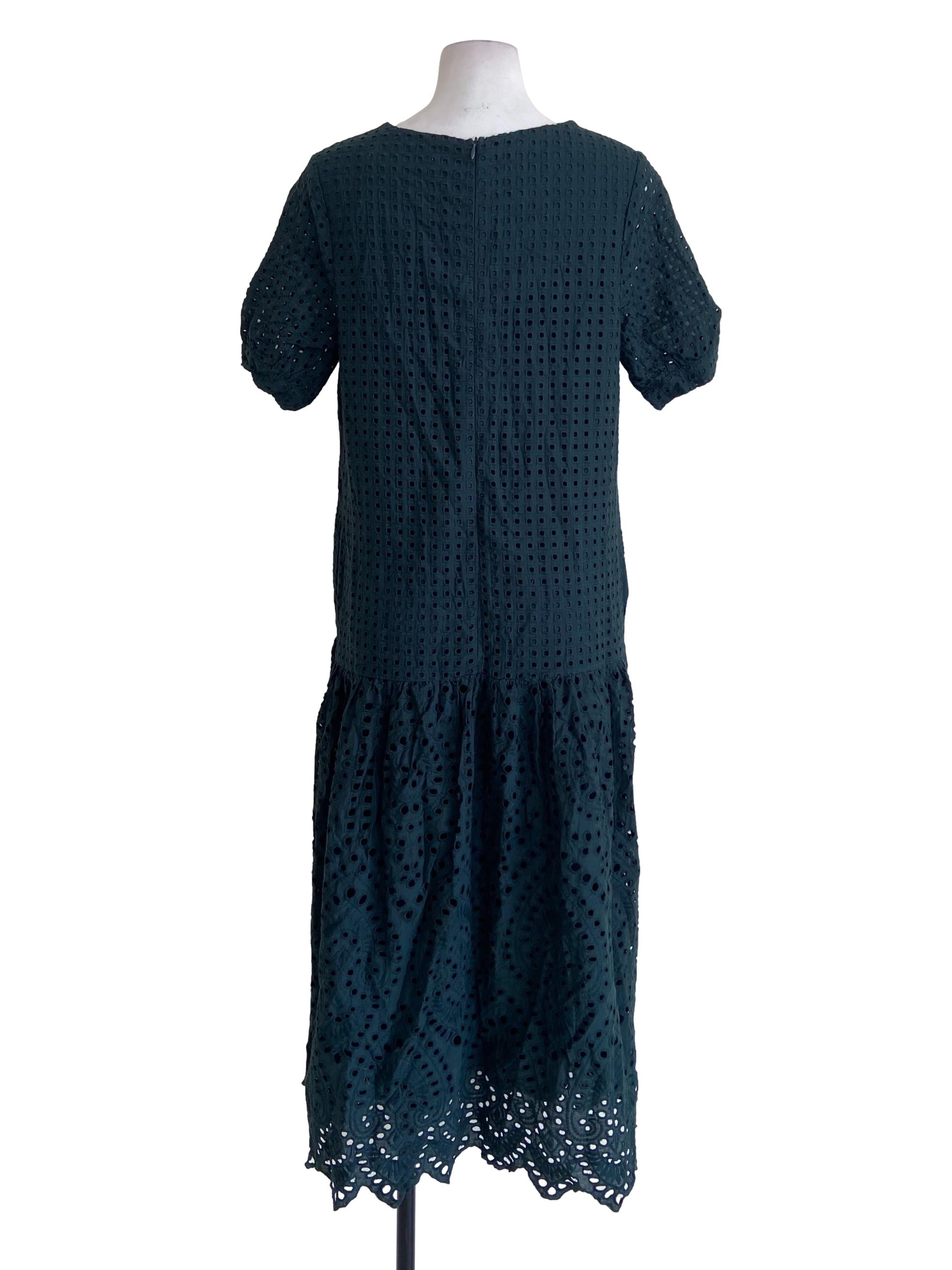 Emerald Green V Neck Embroidery Empire Dress