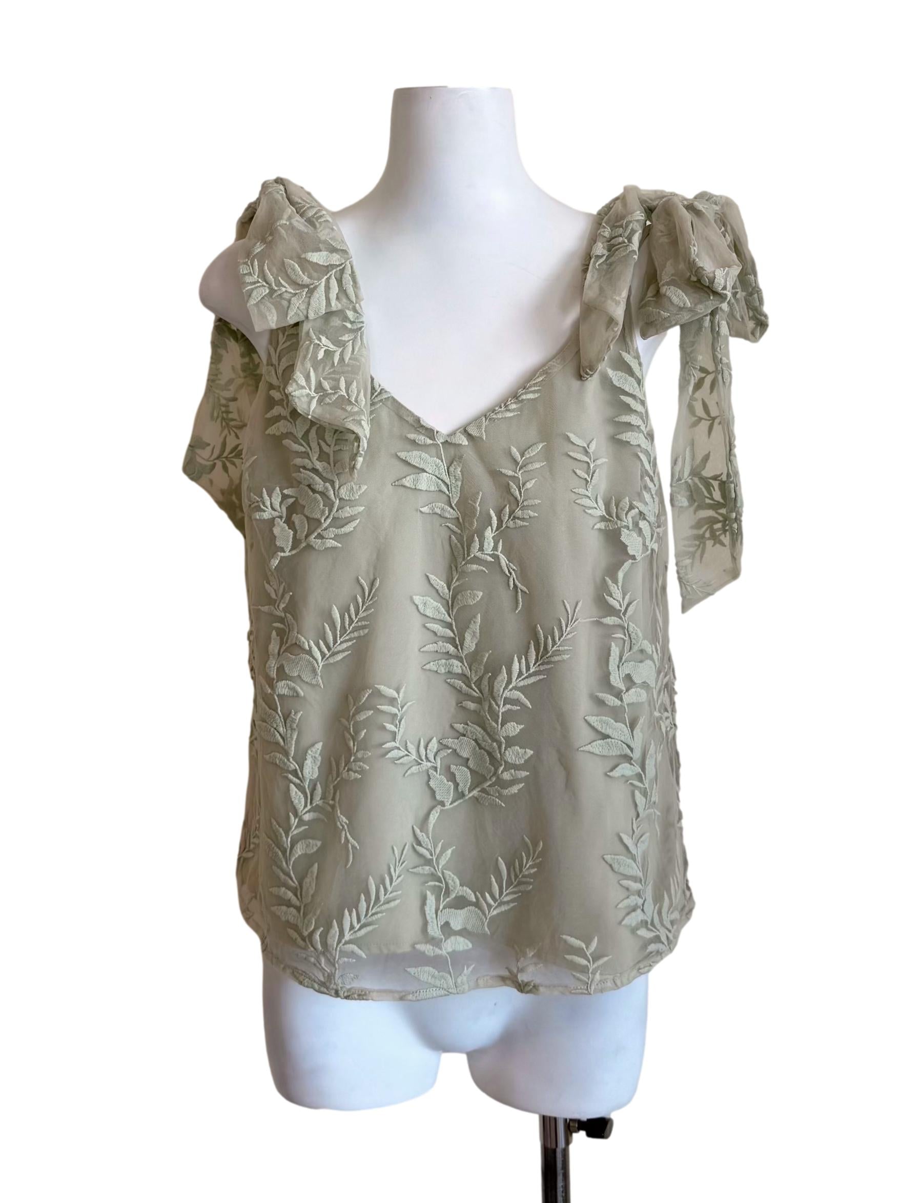 Pale Green Plant Mesh Square Camisole