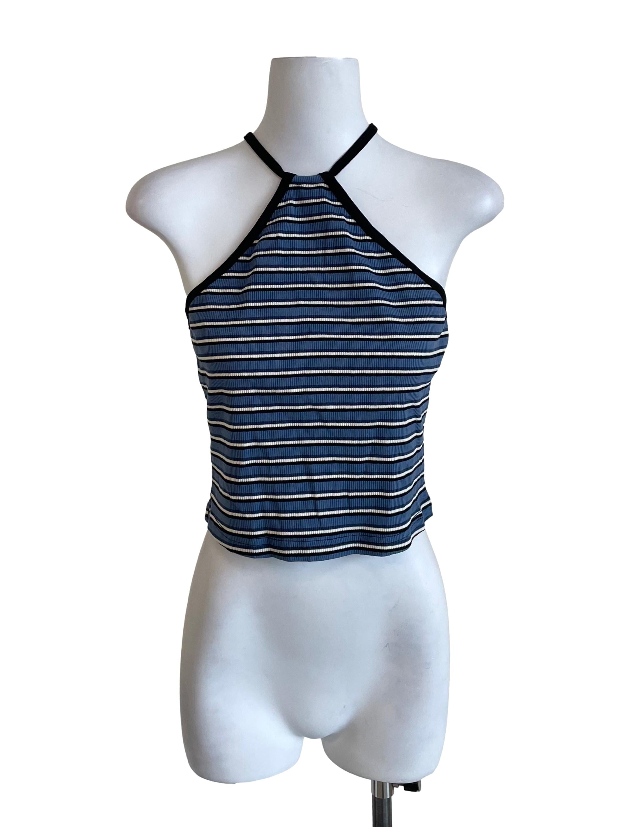 Blue Stripes Halter Cross Back Top