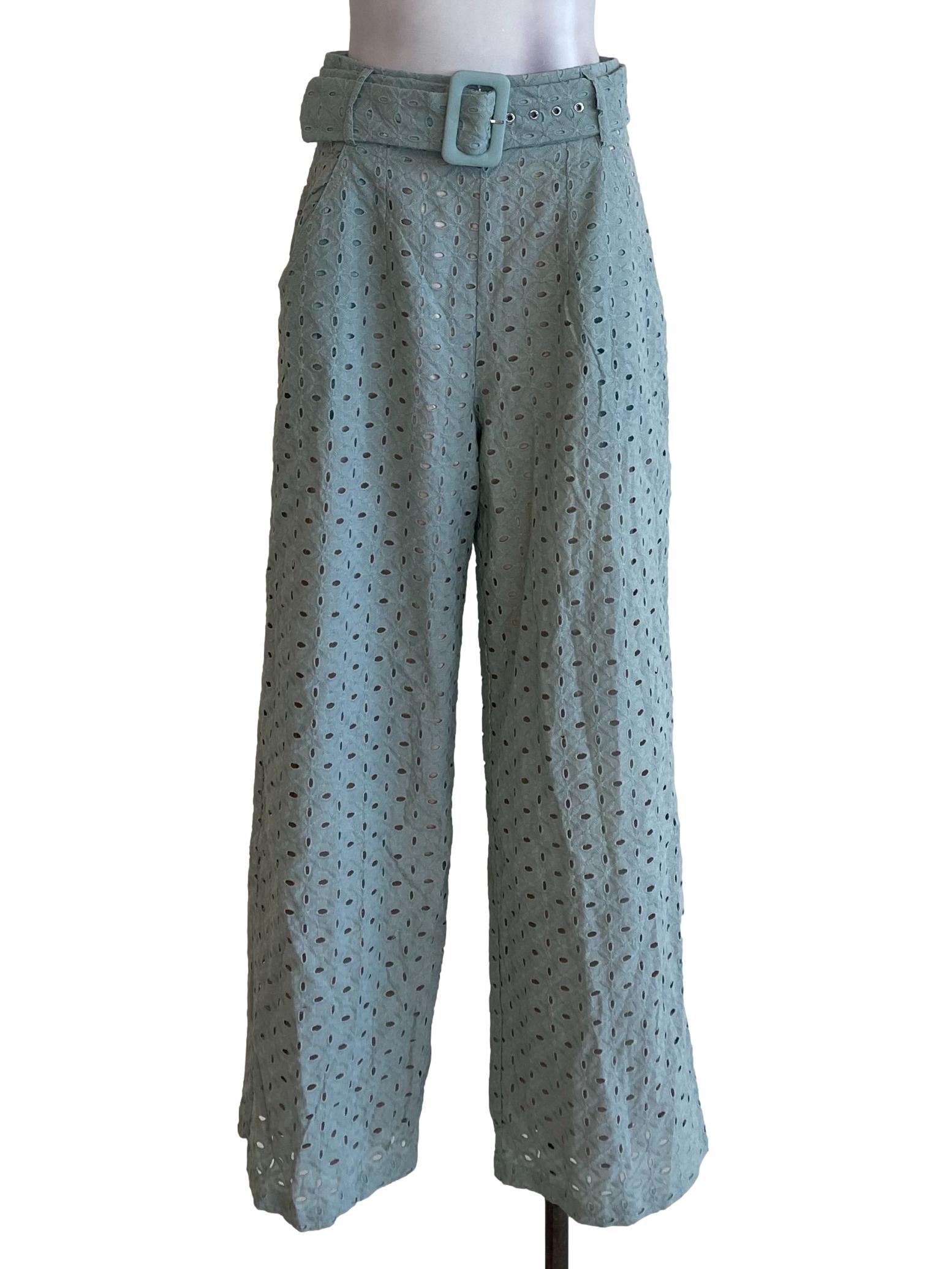 Mint Green Embroidered Pants