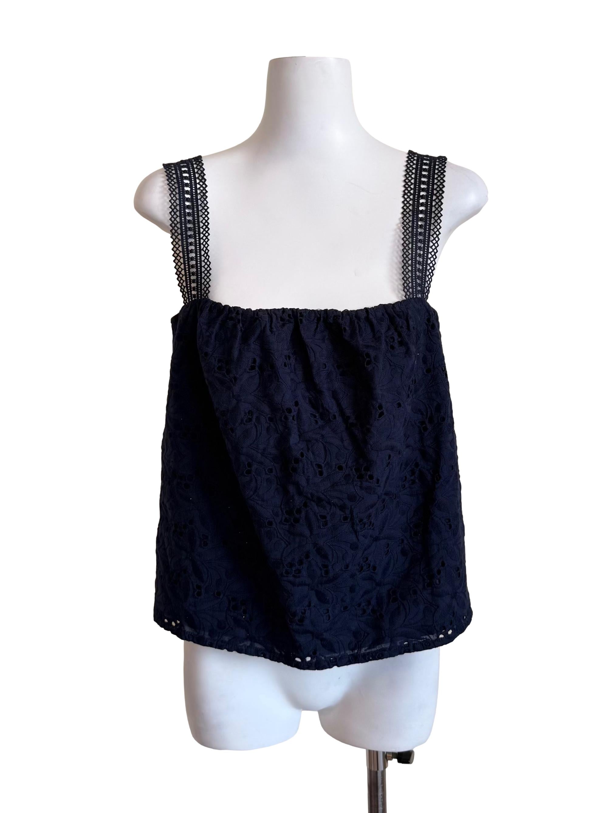 Navy Hollow Lace Straps Top