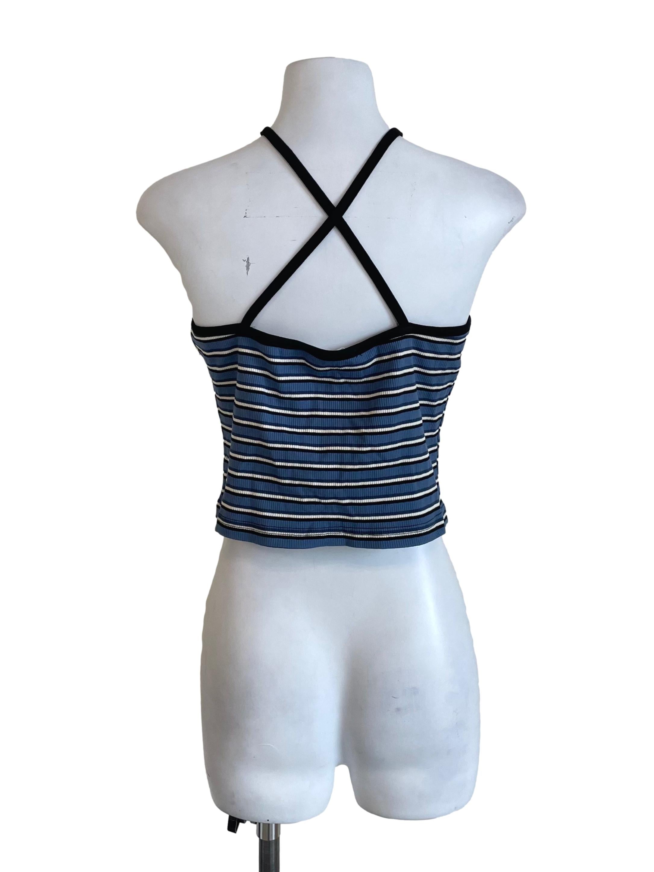 Blue Stripes Halter Cross Back Top