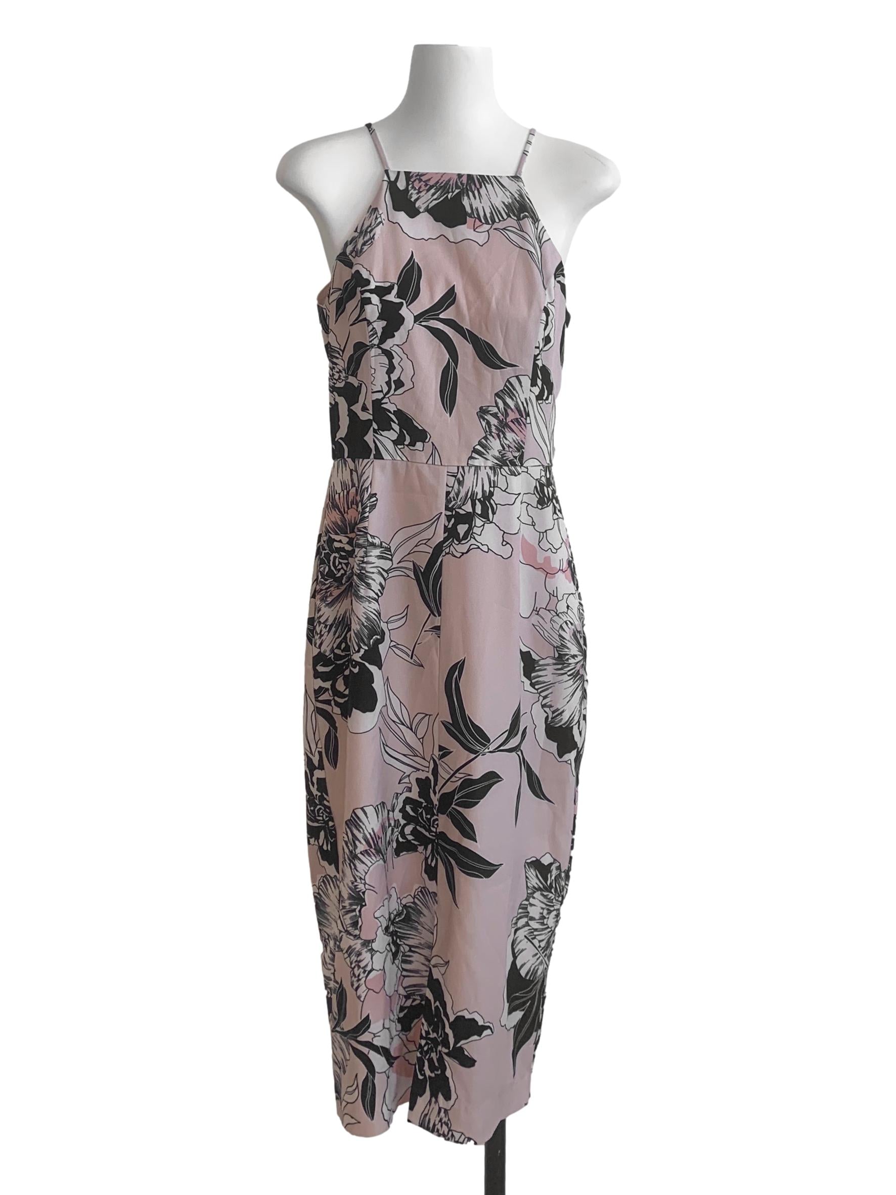 Pink Flower Pattern Sheath Dress