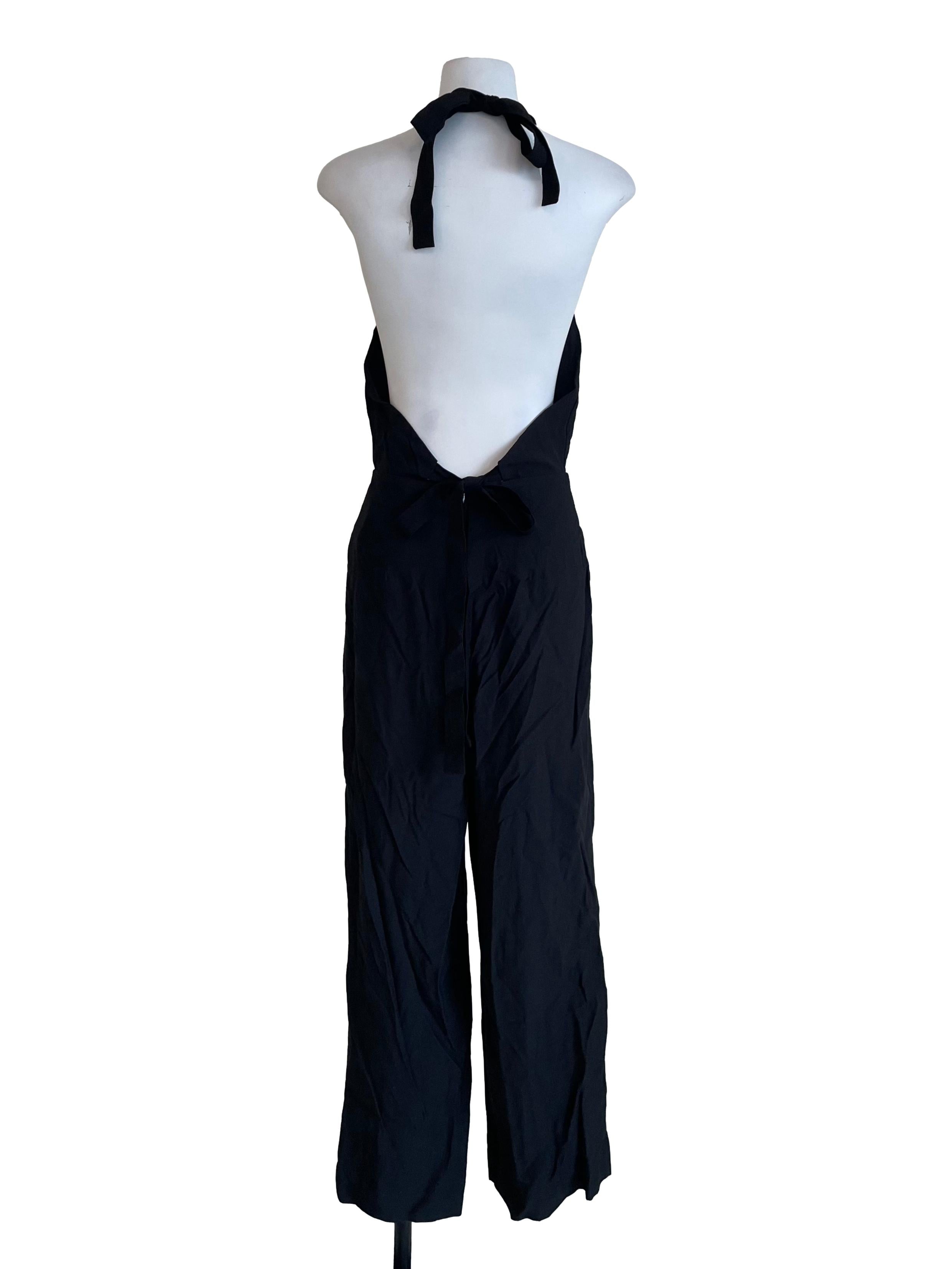 Black Tie Strap Open Back Jumpsuit