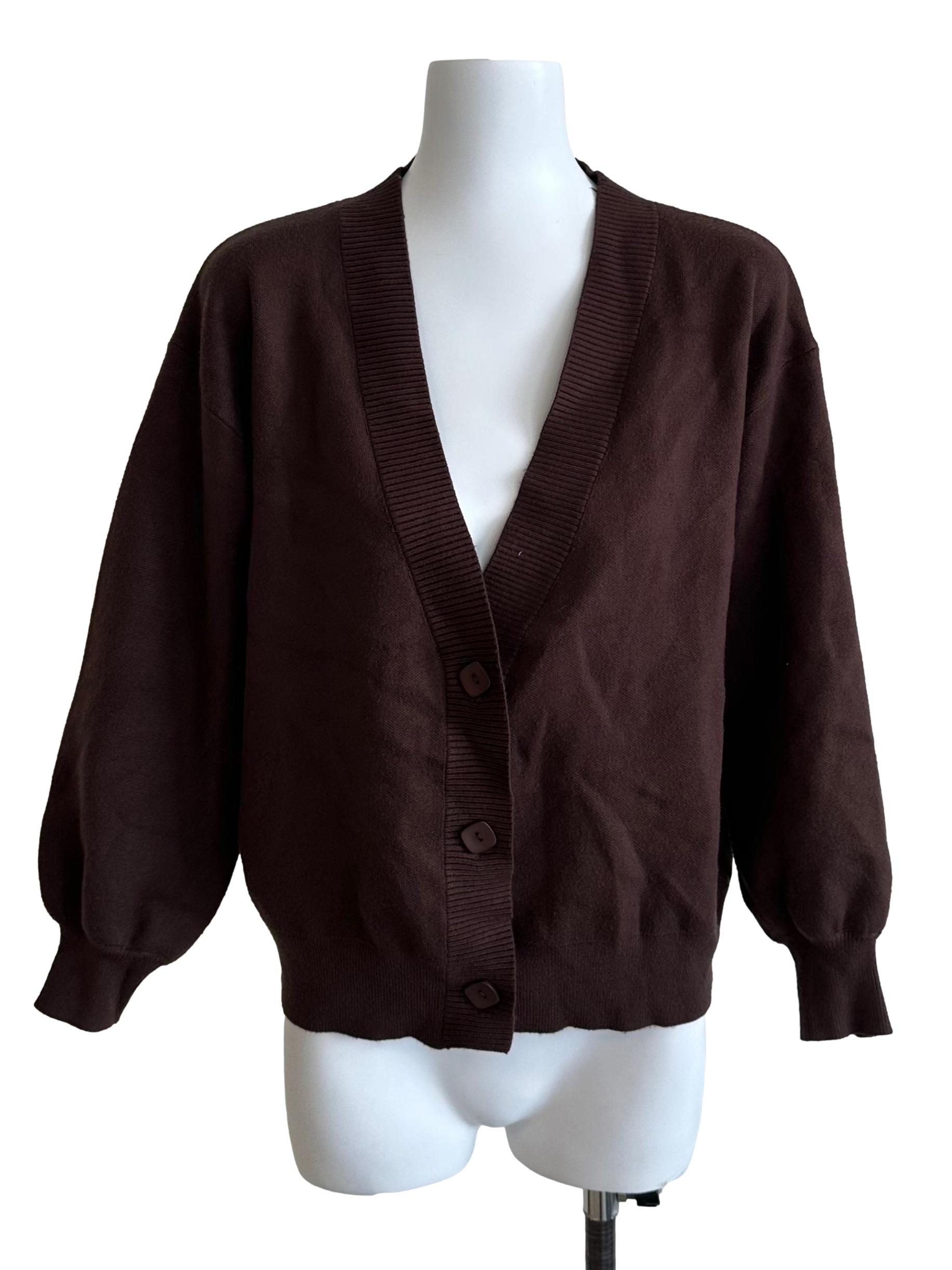 Chocolate Brown V Neck Knit Button Cardigan