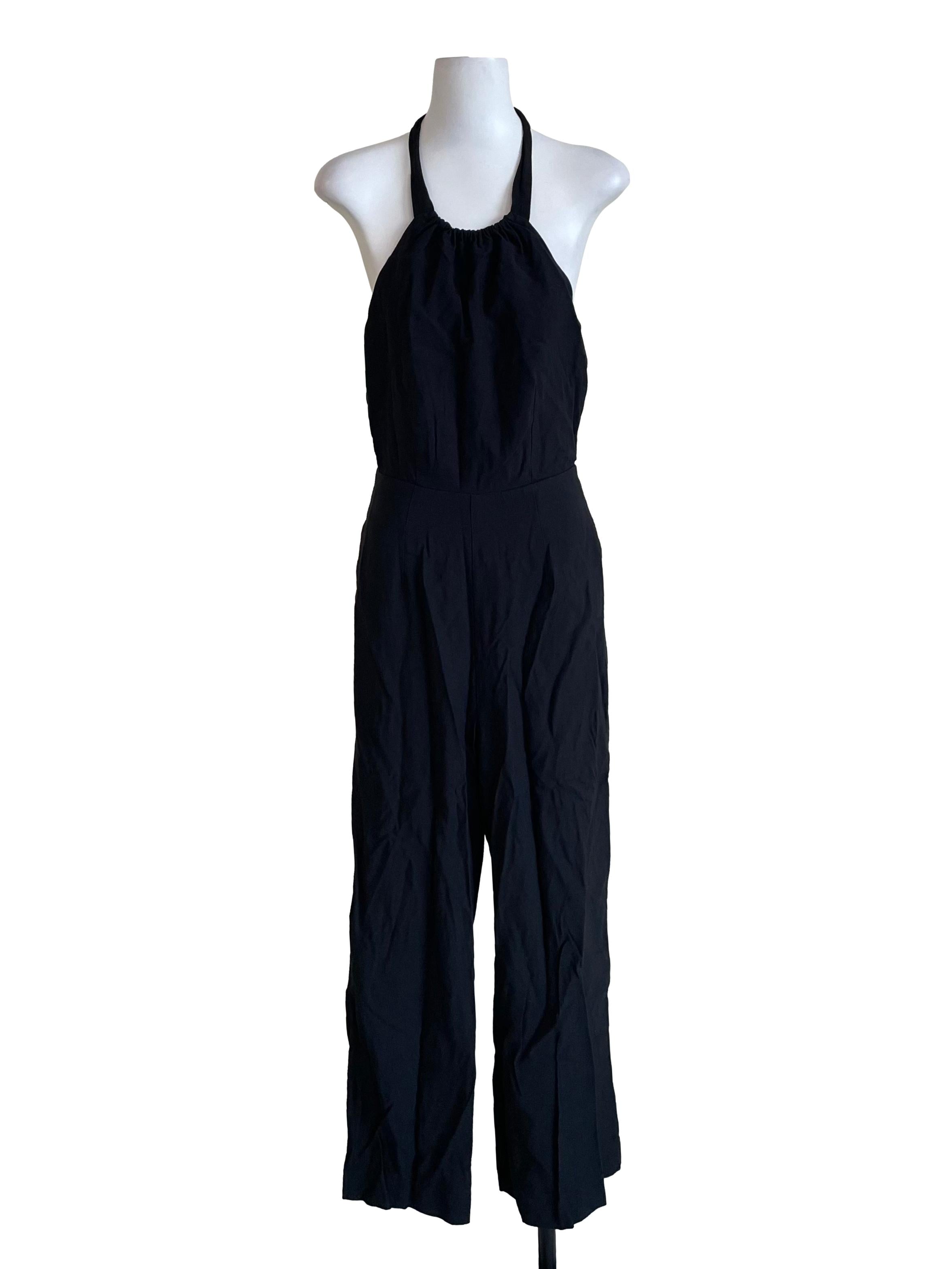 Black Tie Strap Open Back Jumpsuit