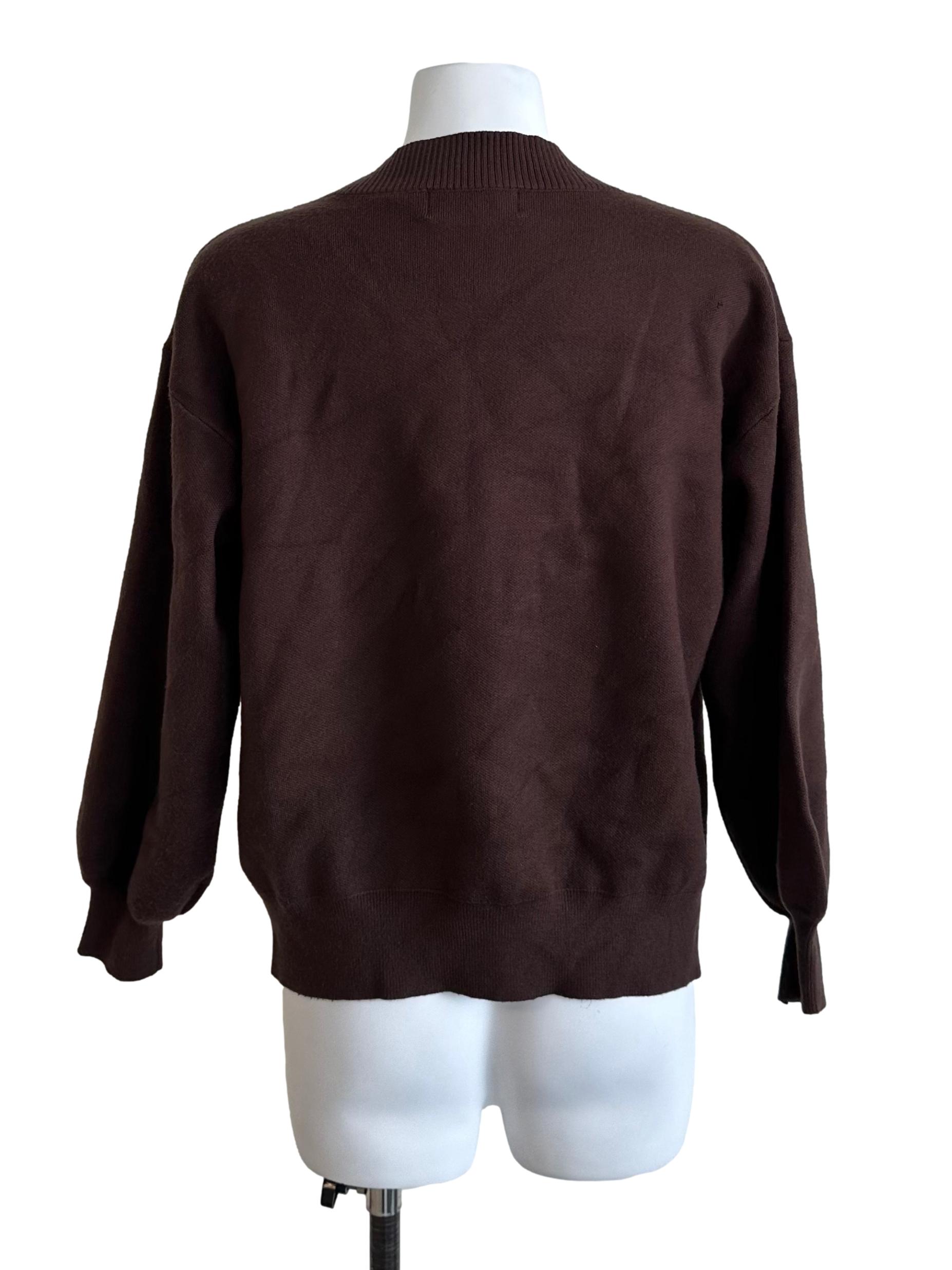 Chocolate Brown V Neck Knit Button Cardigan