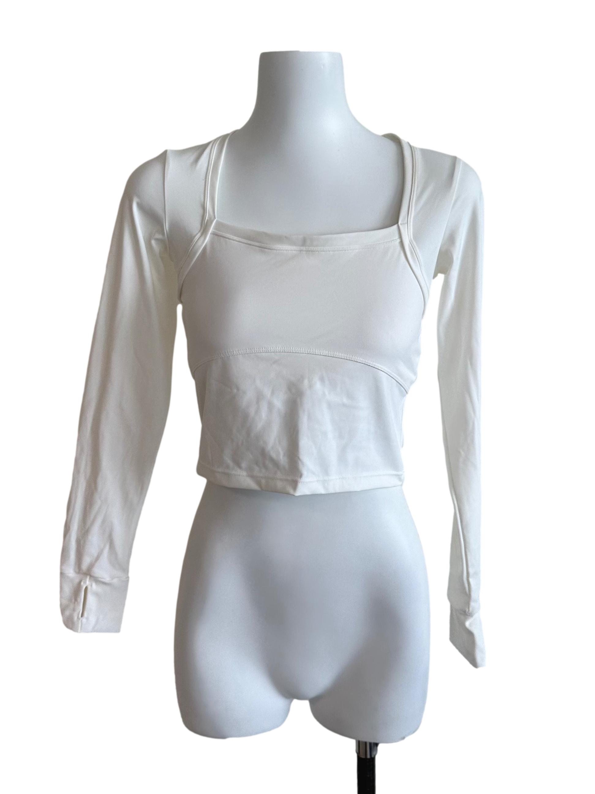 Snow White Square Neck Fitted Long Sleeve Top